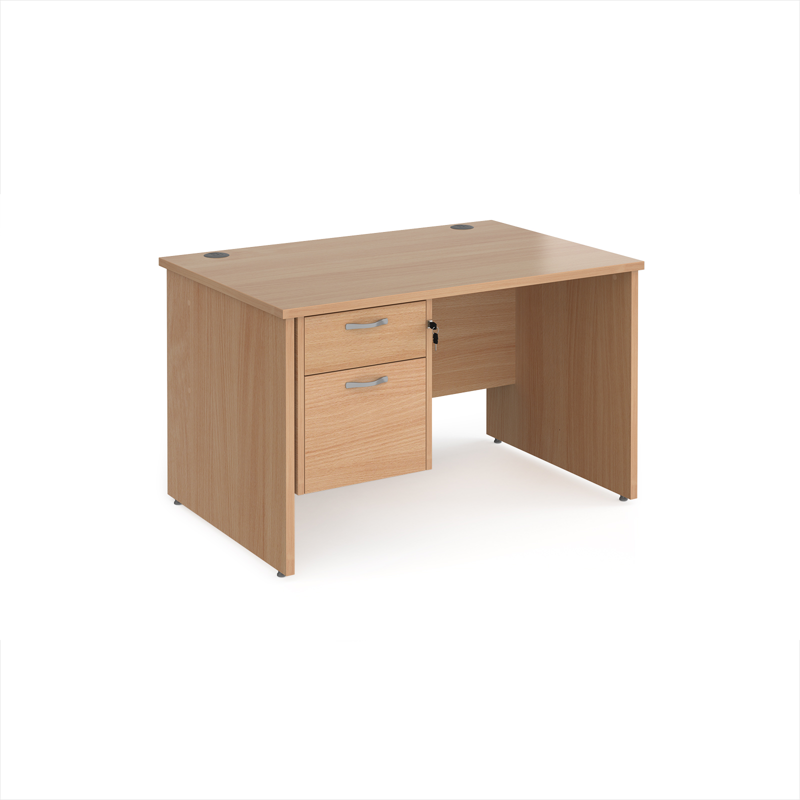 Maestro 25 panel end 800mm deep desk with 2 drawer ped — Beech