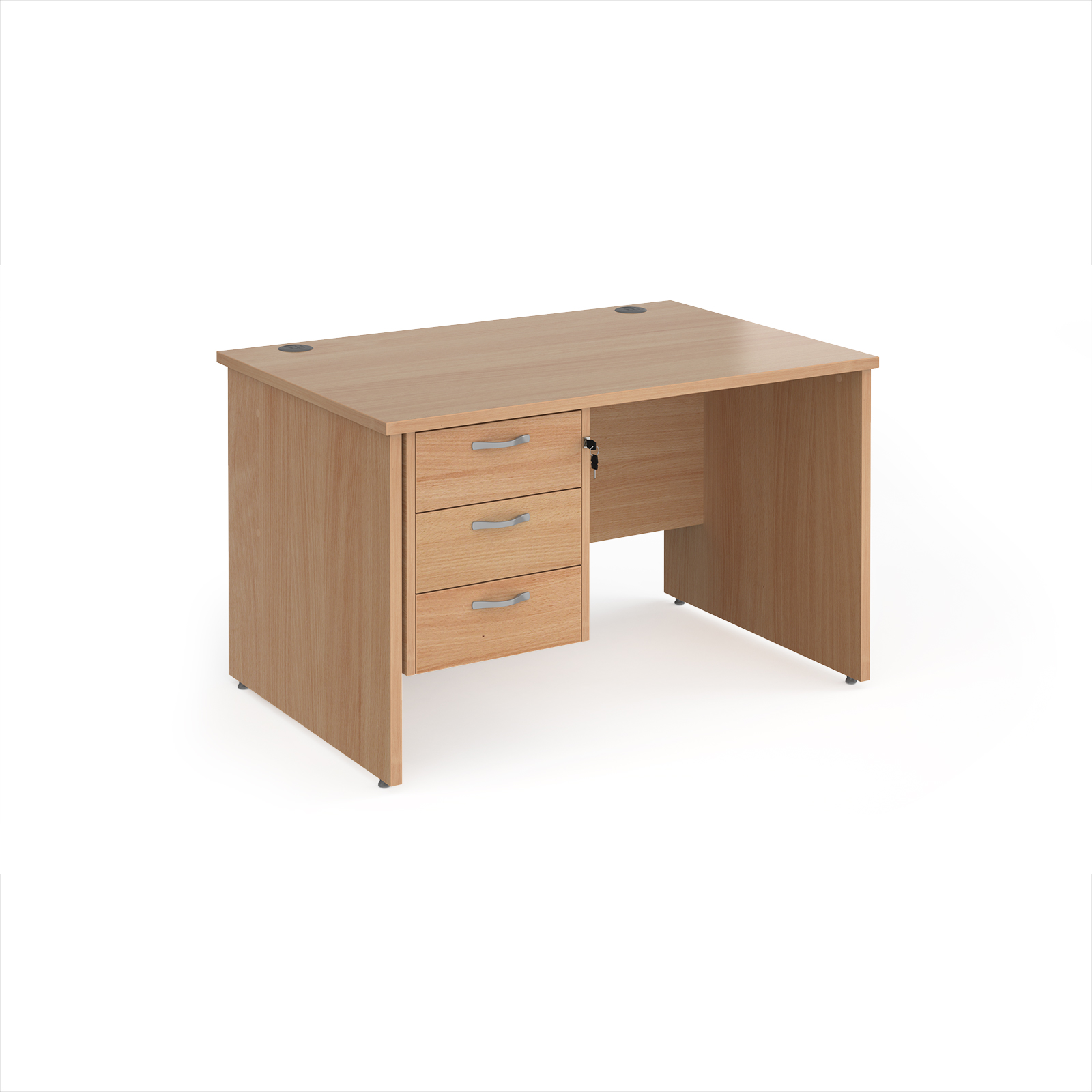 Maestro 25 panel end 800mm deep desk with 3 drawer ped — Beech