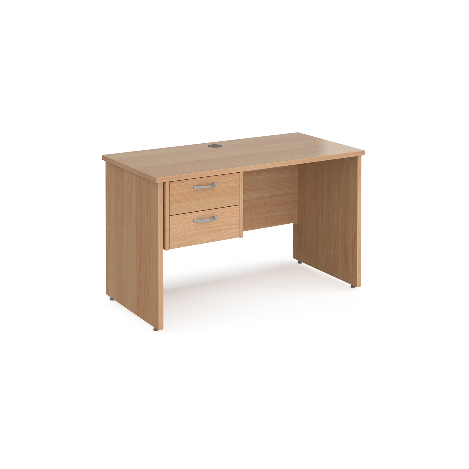 Maestro 25 panel end 600mm deep desk with 2 drawer ped — Beech