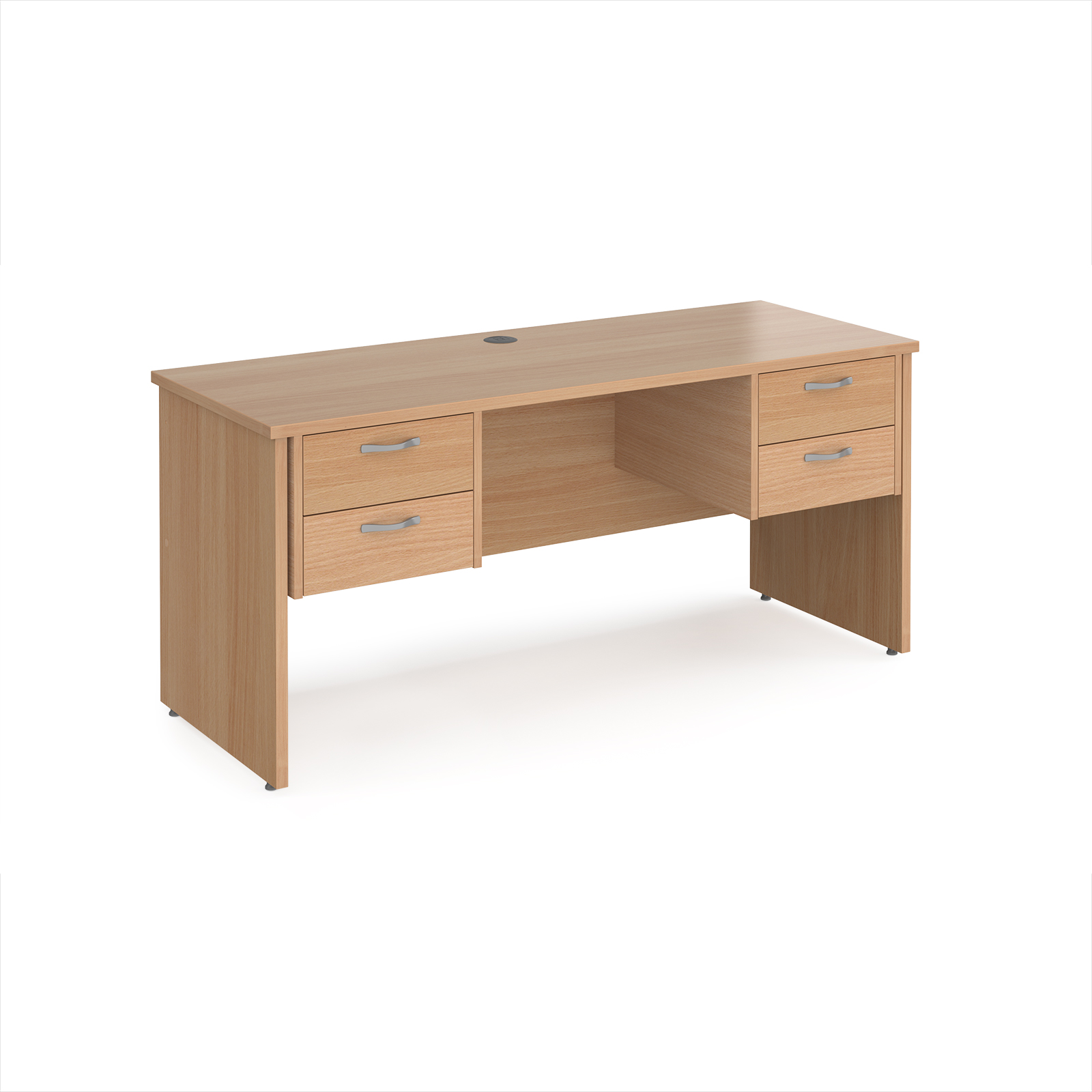 Maestro 25 panel end 600mm deep desk with 2 x 2 drawer peds — Beech