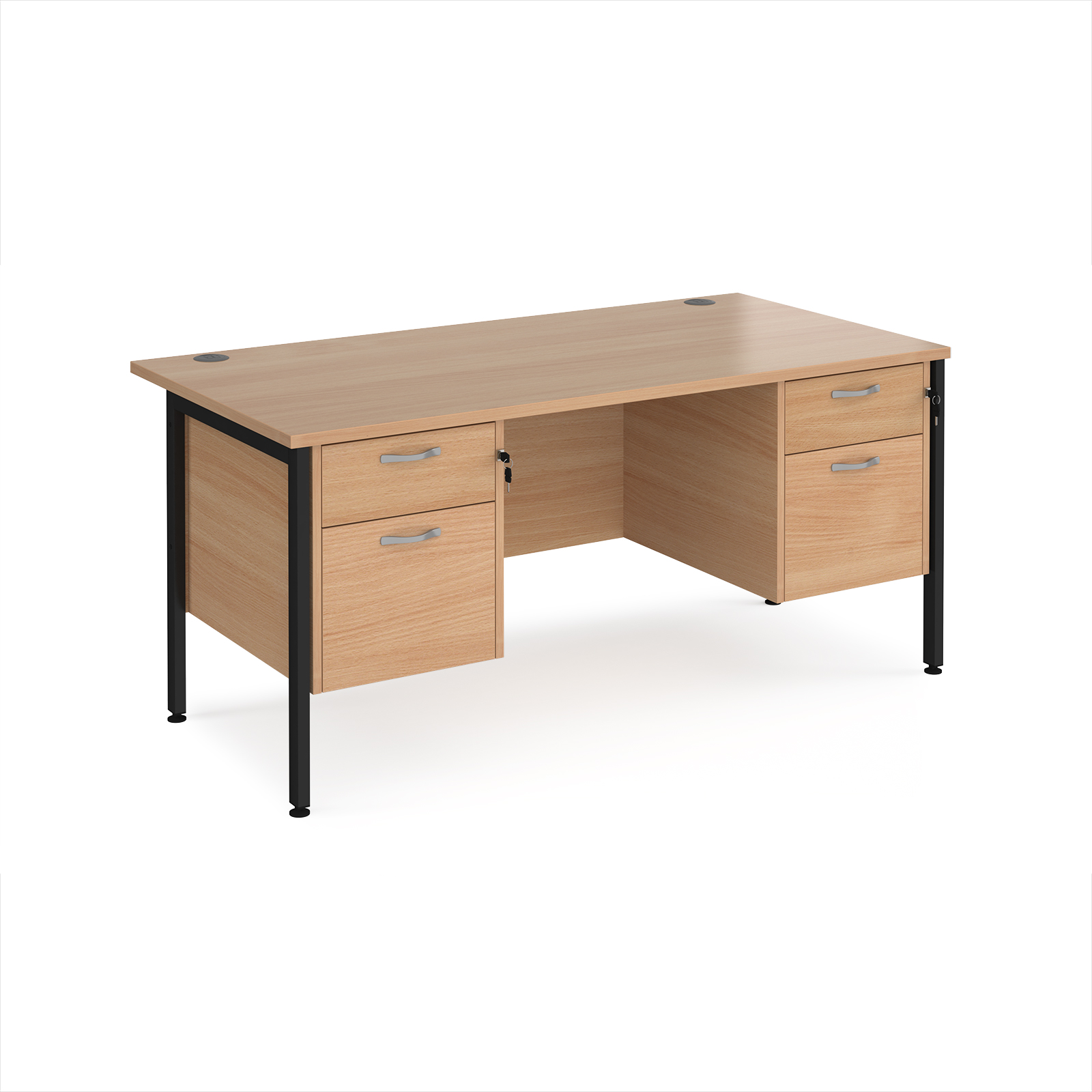 Maestro 25 H-Frame 800mm deep desk with 2 x 2 drawer peds — Beech