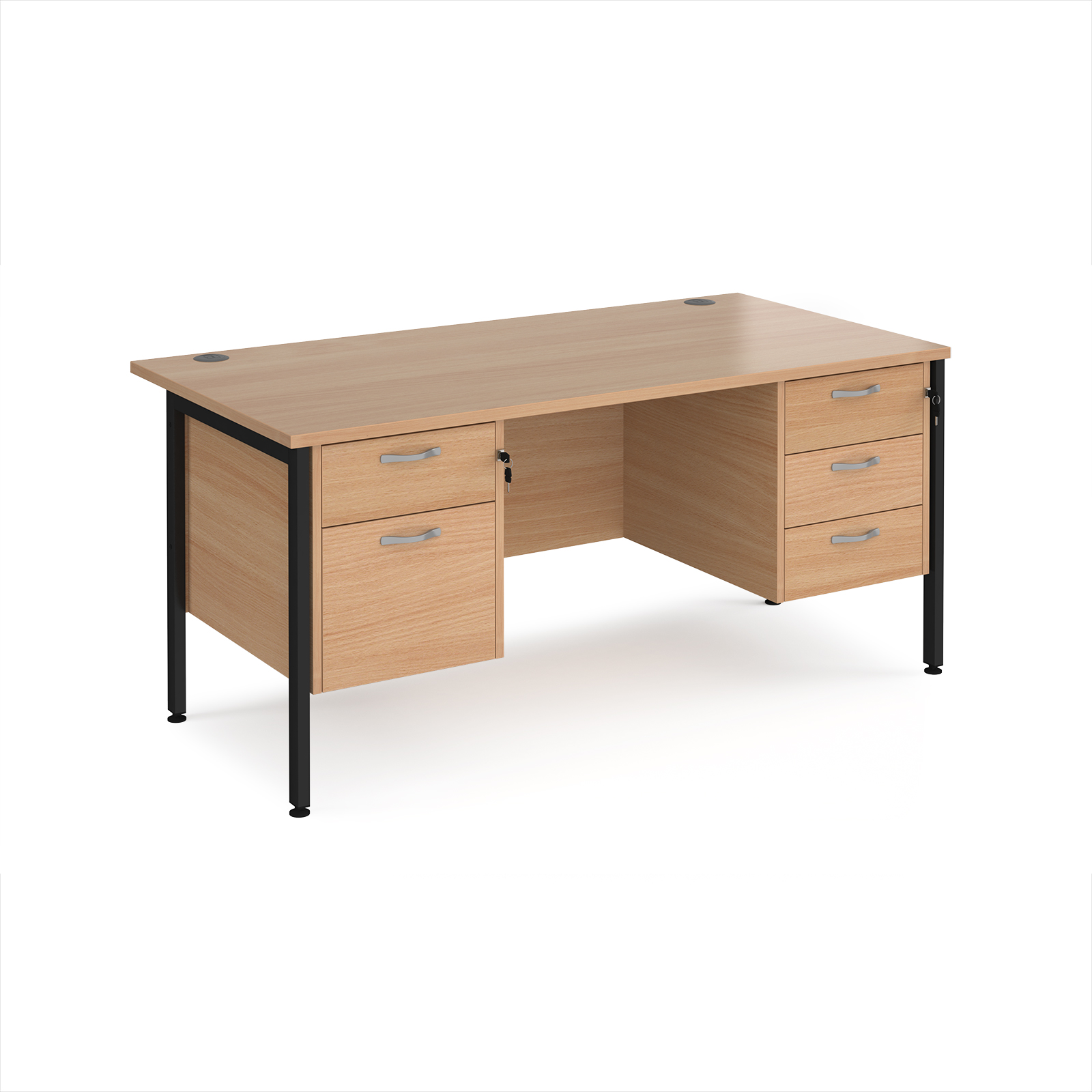 Maestro 25 H-Frame 800mm deep desk with 2 & 3 drawer peds — Beech
