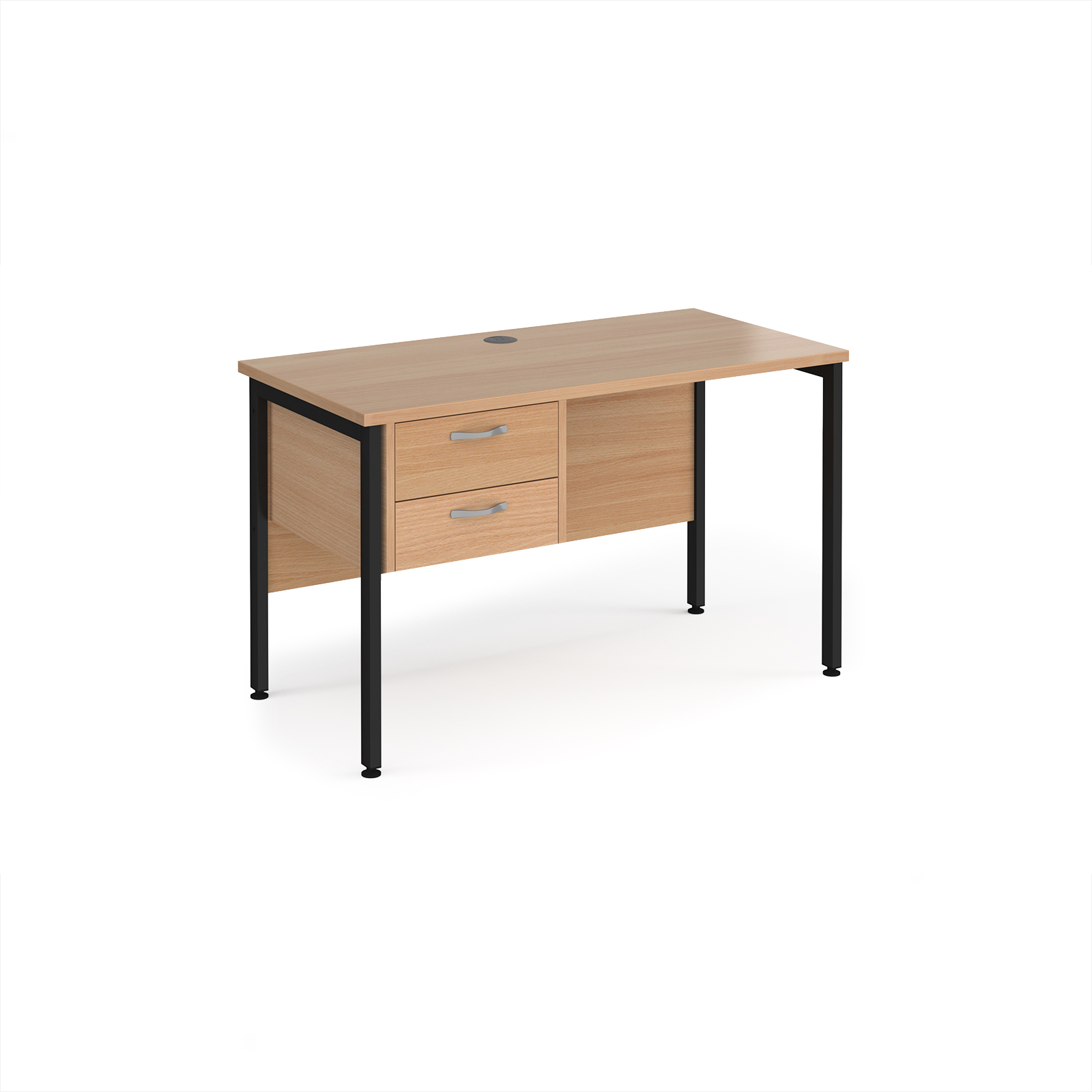 Maestro 25 H-Frame 600mm deep desk with 2 drawer ped — Beech
