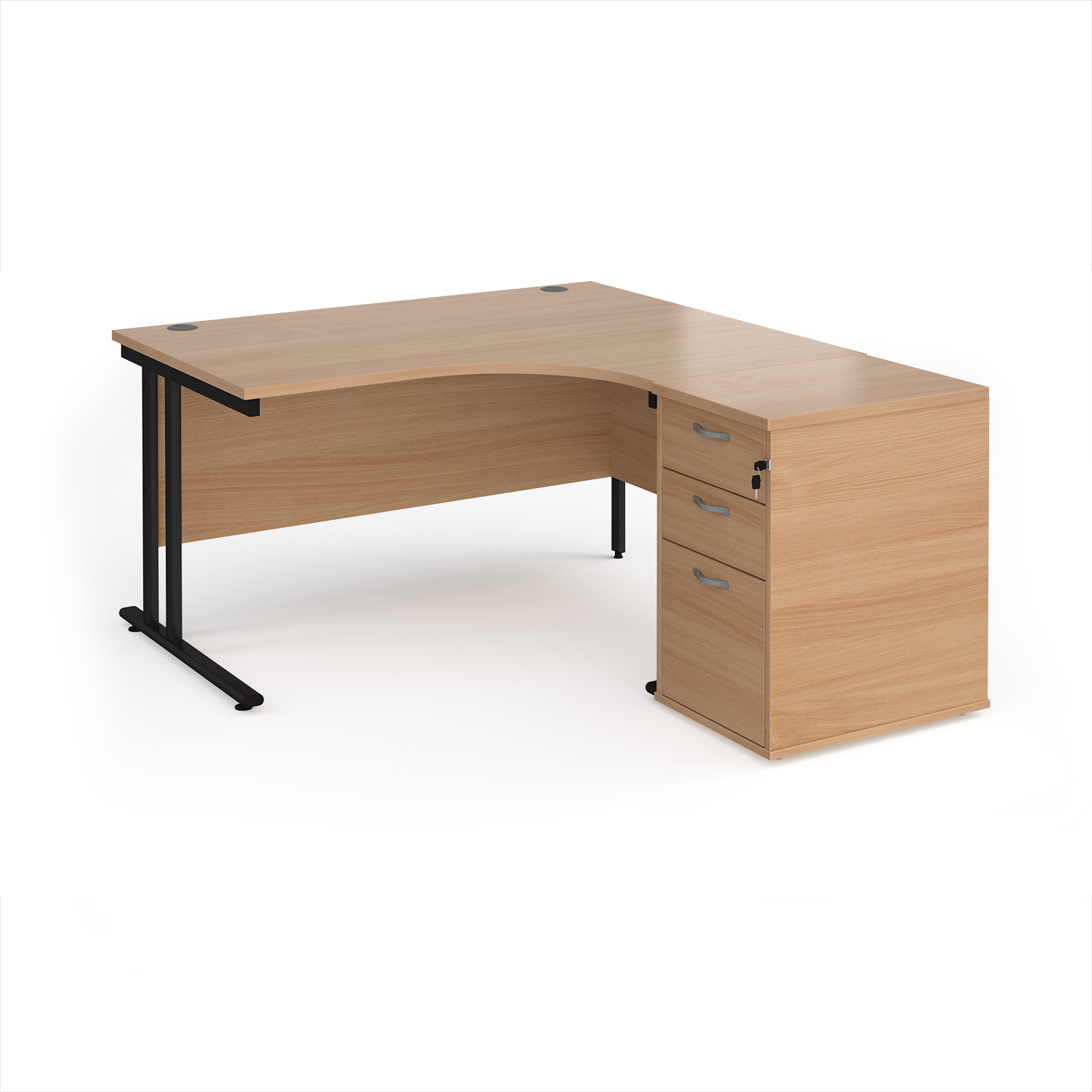 Maestro 25 right hand ergo desk with pedestal — Beech