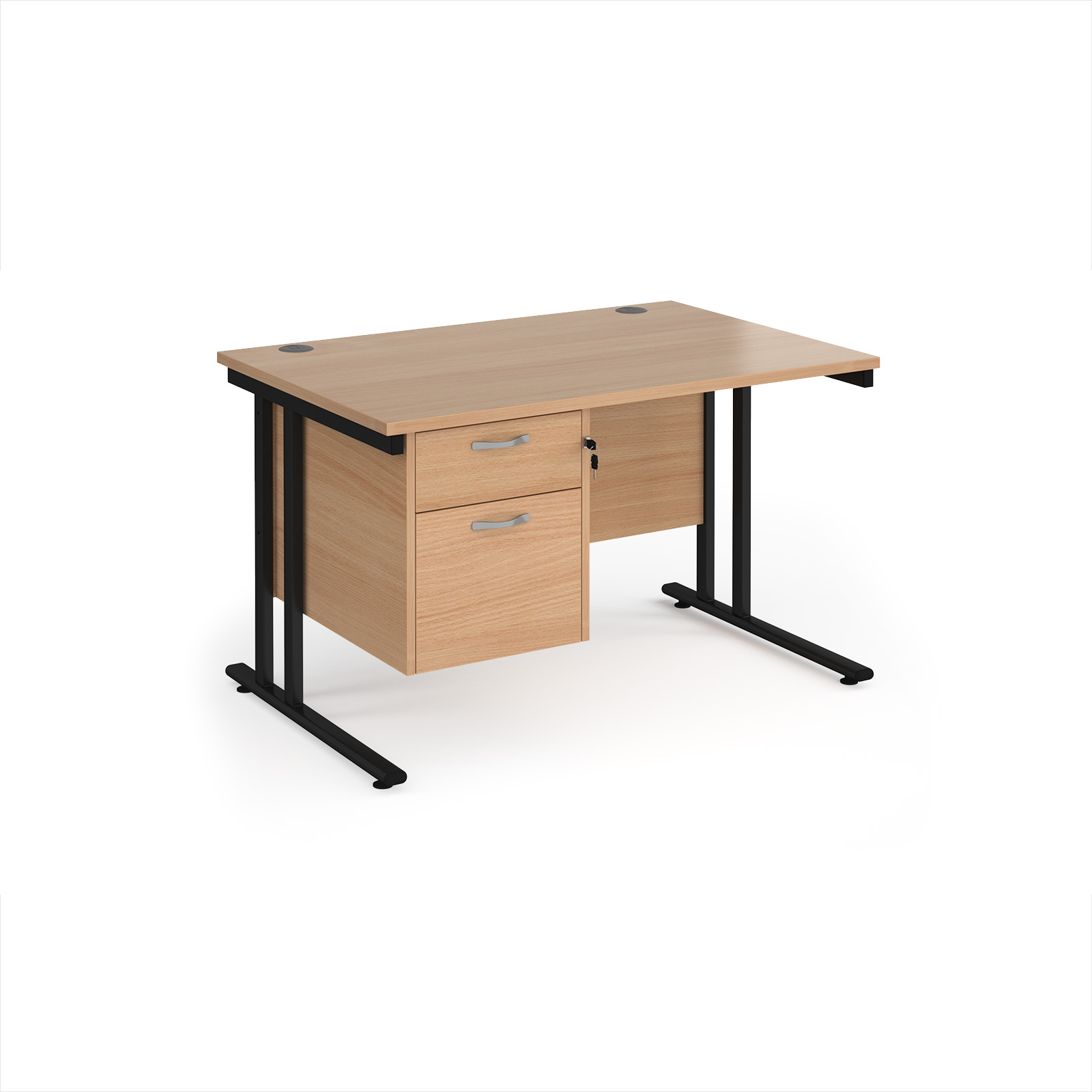 Maestro 25 cantilever 800mm deep desk with 2 drawer ped — Beech