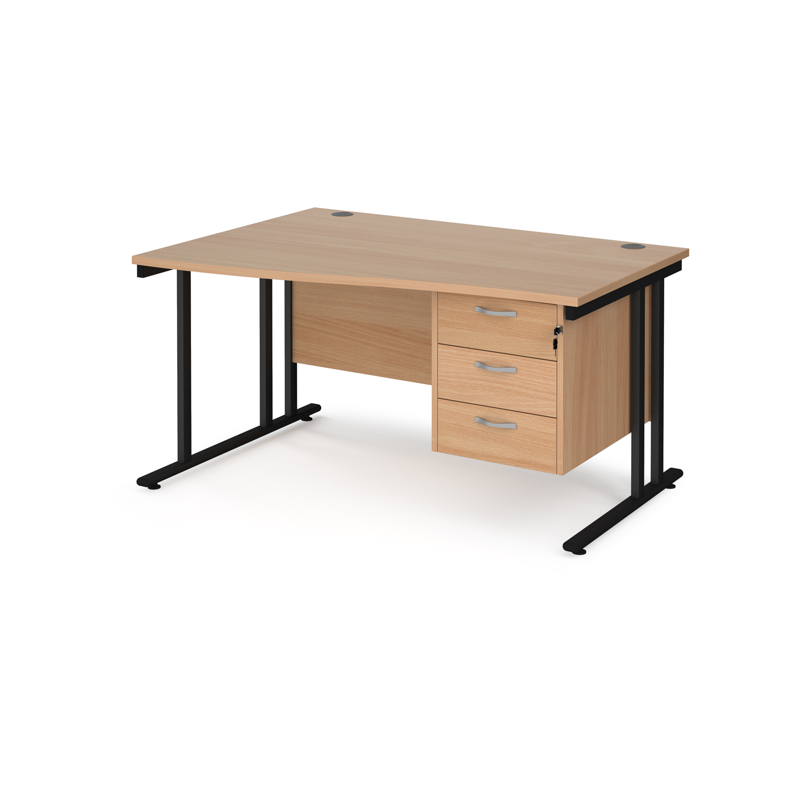 Maestro 25 cantilever left hand wave desk with 3 drawer ped — Beech