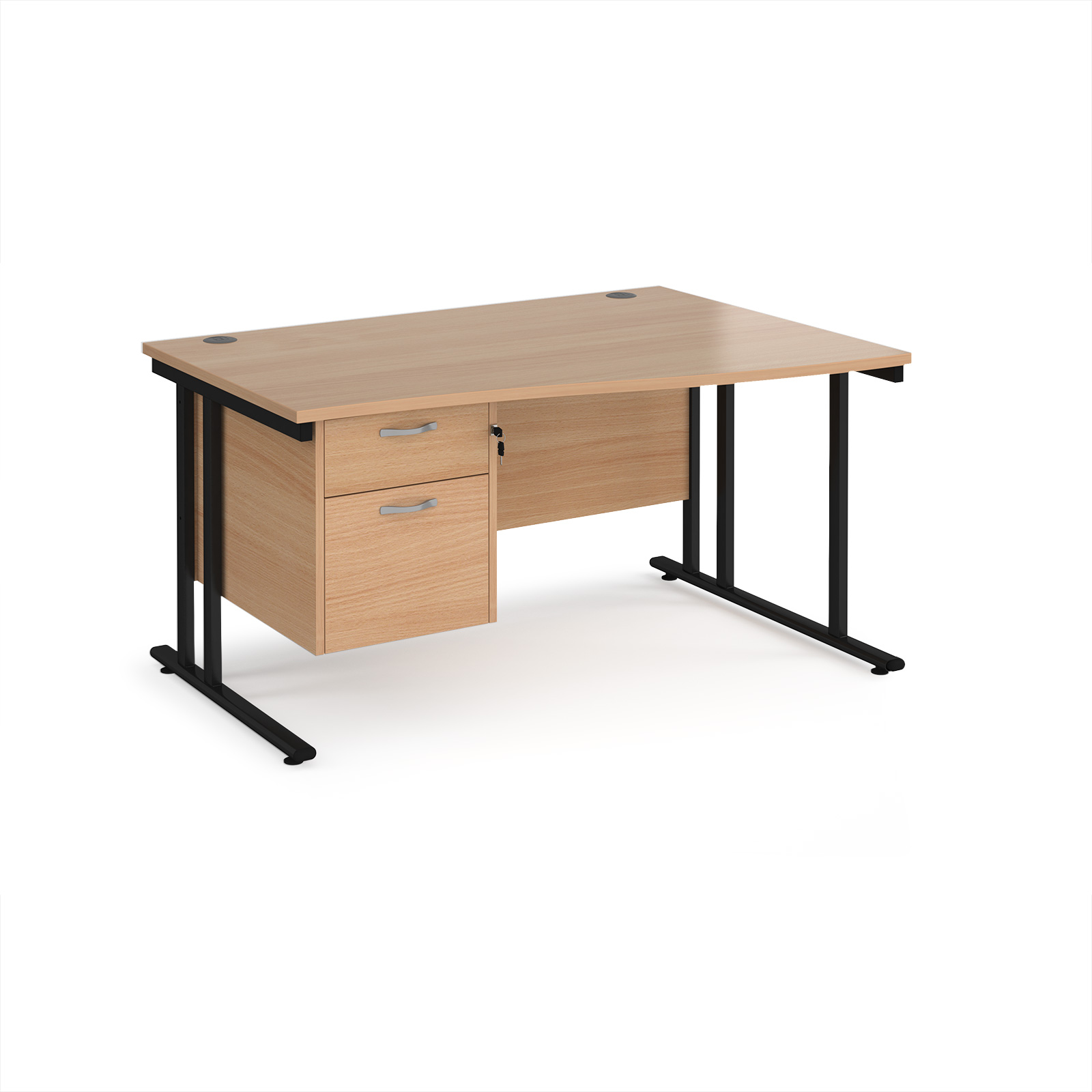 Maestro 25 cantilever right hand wave desk with 2 drawer ped — Beech