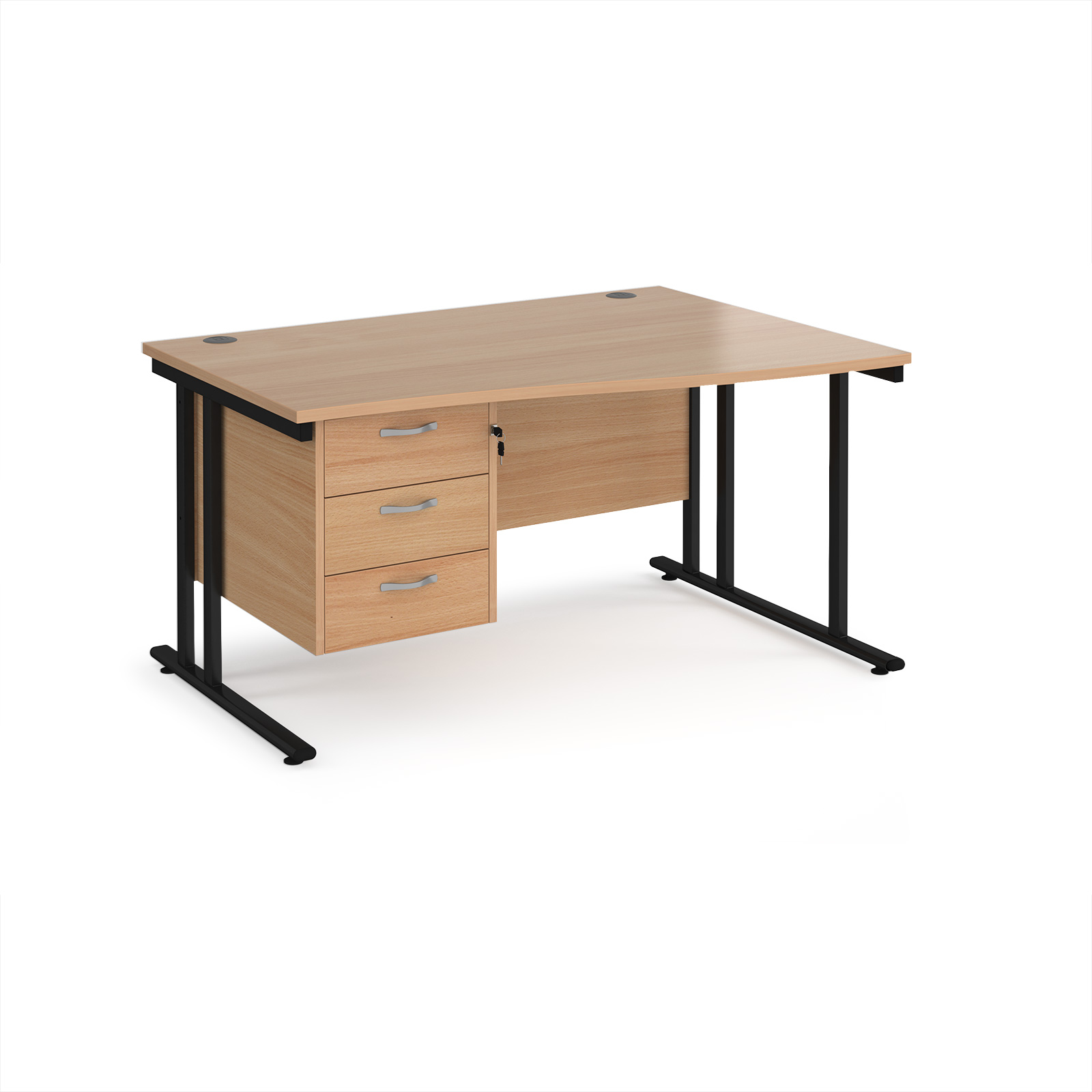 Maestro 25 cantilever right hand wave desk with 3 drawer ped — Beech