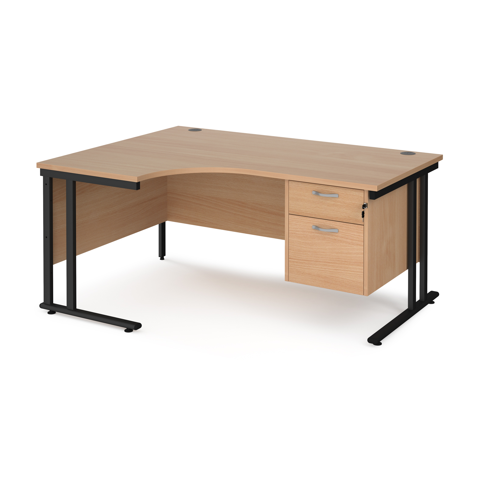 Maestro 25 cantilever left hand ergonomic desk with 2 drawer ped — Beech