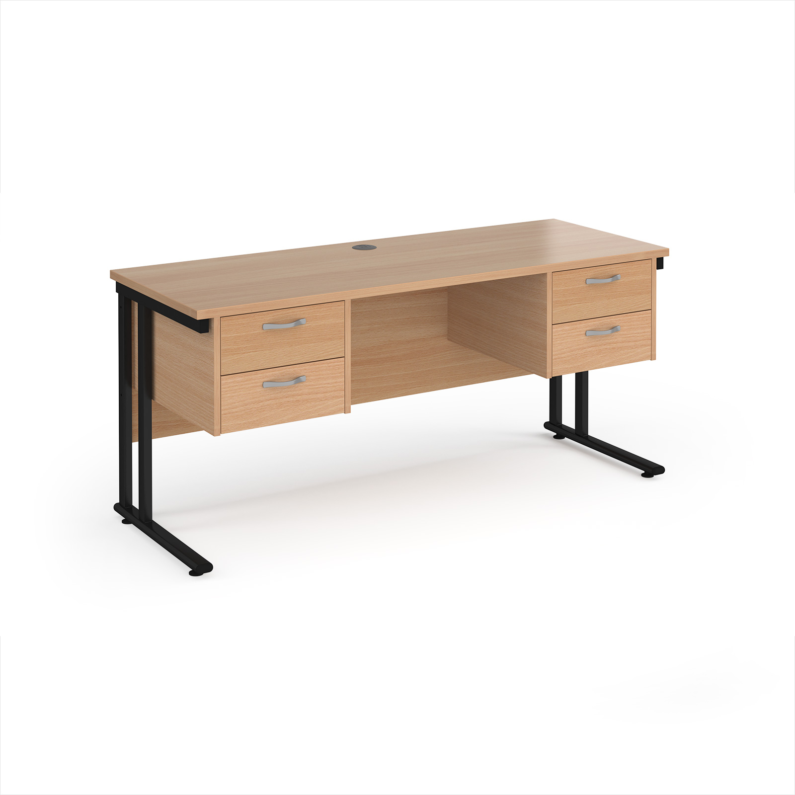 Maestro 25 cantilever 600mm deep desk with 2 x 2 drawer peds — Beech