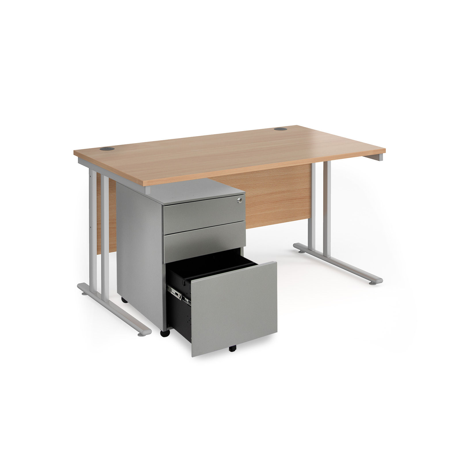 Maestro 25 bundle straight 1400 desk with 3 drawer pedestal — Beech