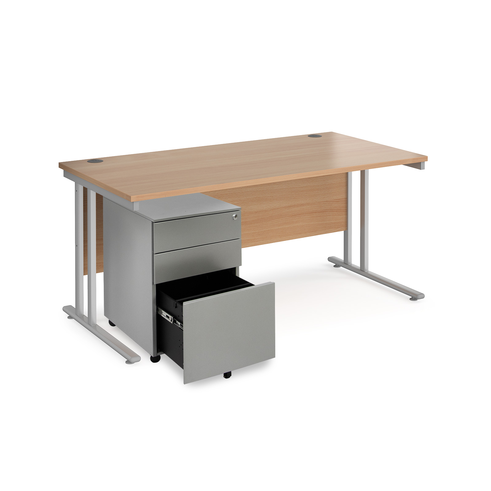Maestro 25 bundle straight 1600 desk with 3 drawer pedestal — Beech