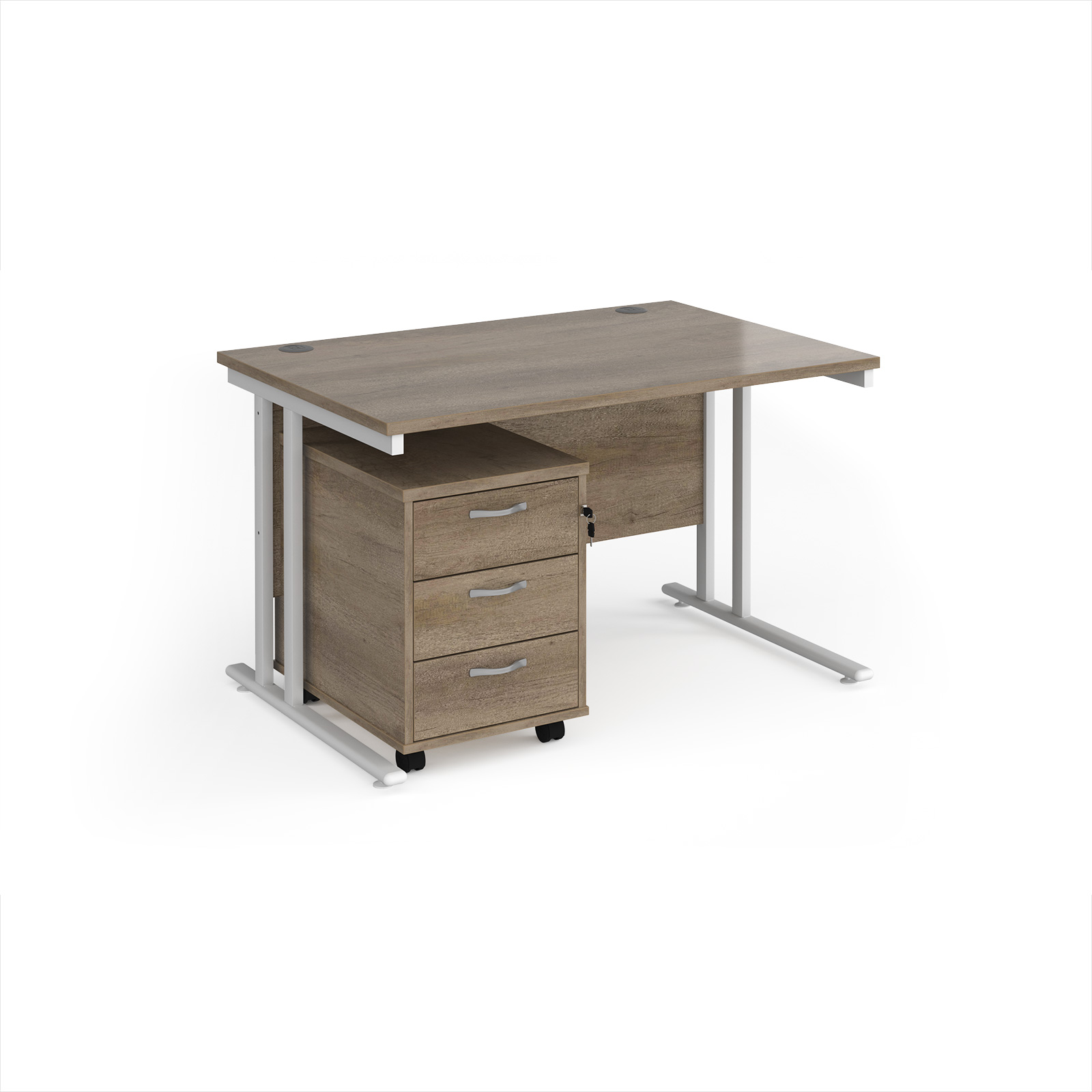 Maestro 25 desk 800mm with 3 drawer pedestal — Beech