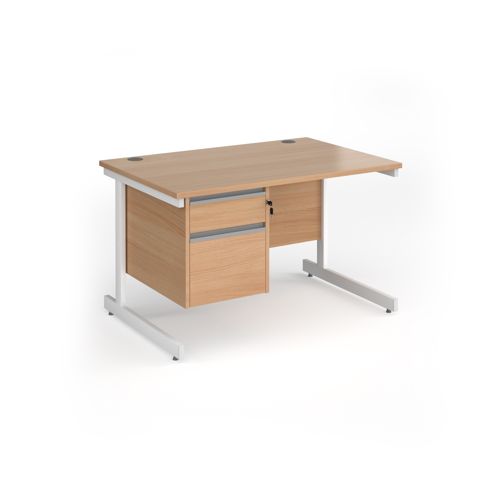 Contract 25 cantilever leg straight desk with 2 drawer pedestal — Beech