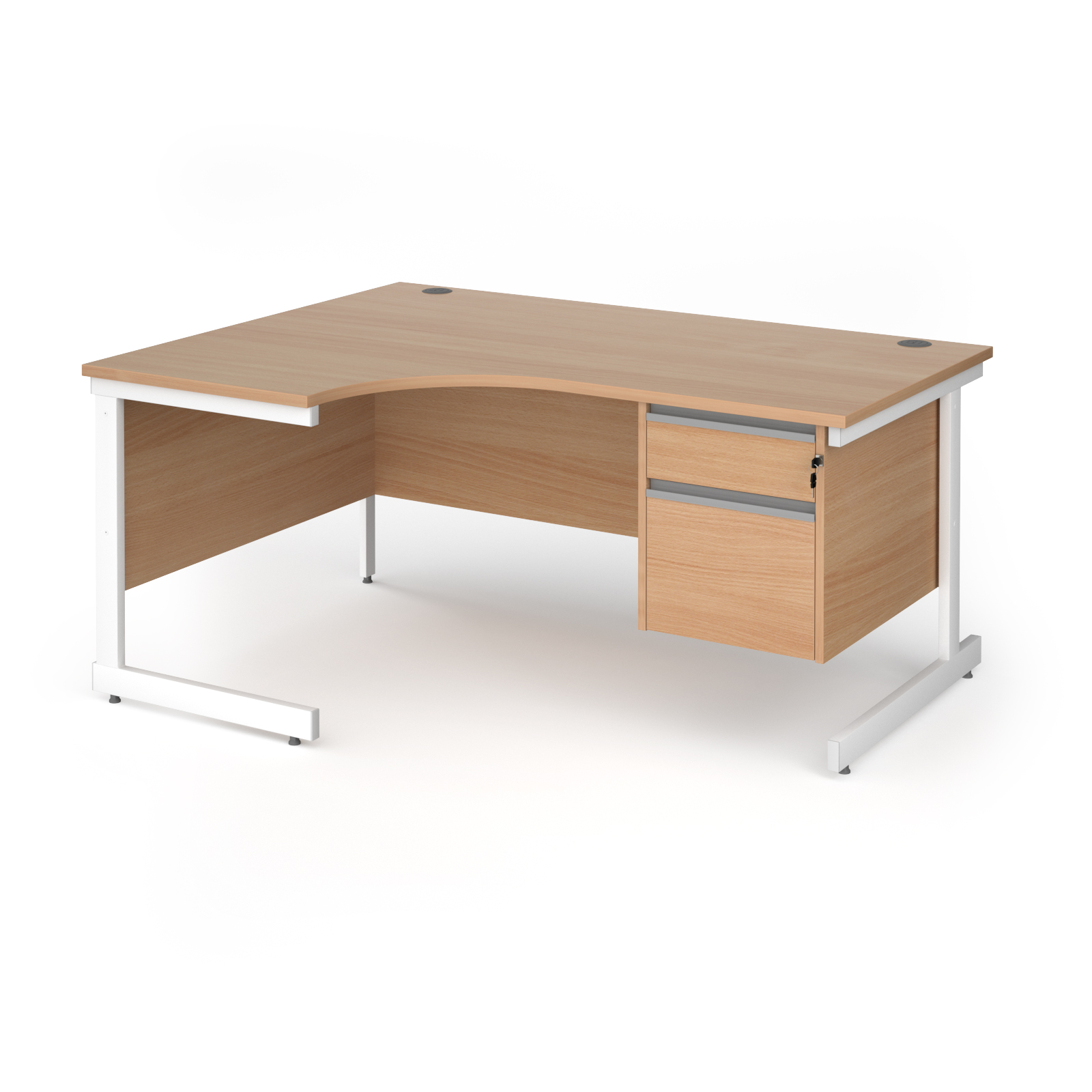 Contract 25 cantilever leg LH ergonomic desk with 2 drawer ped — Beech