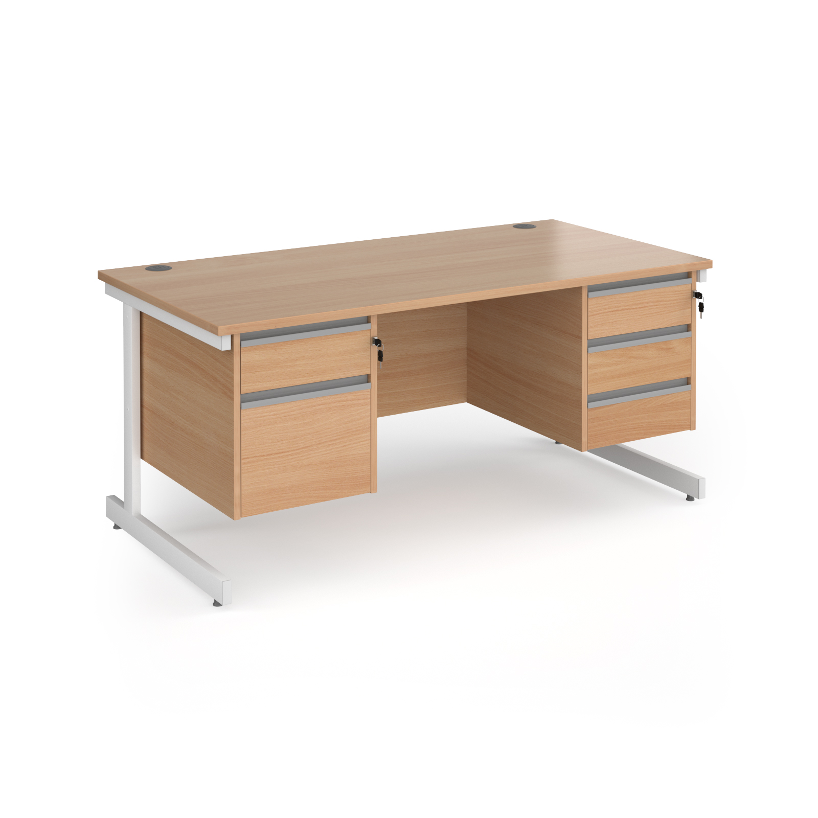 Contract 25 cantilever leg straight desk with 2 and 3 drawer peds — Beech