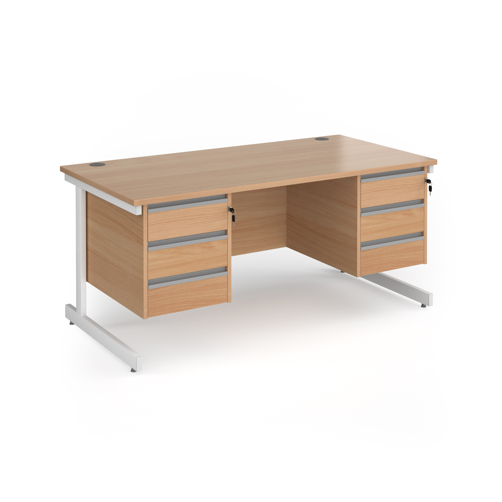 Contract 25 cantilever leg straight desk with 3 and 3 drawer peds — Beech