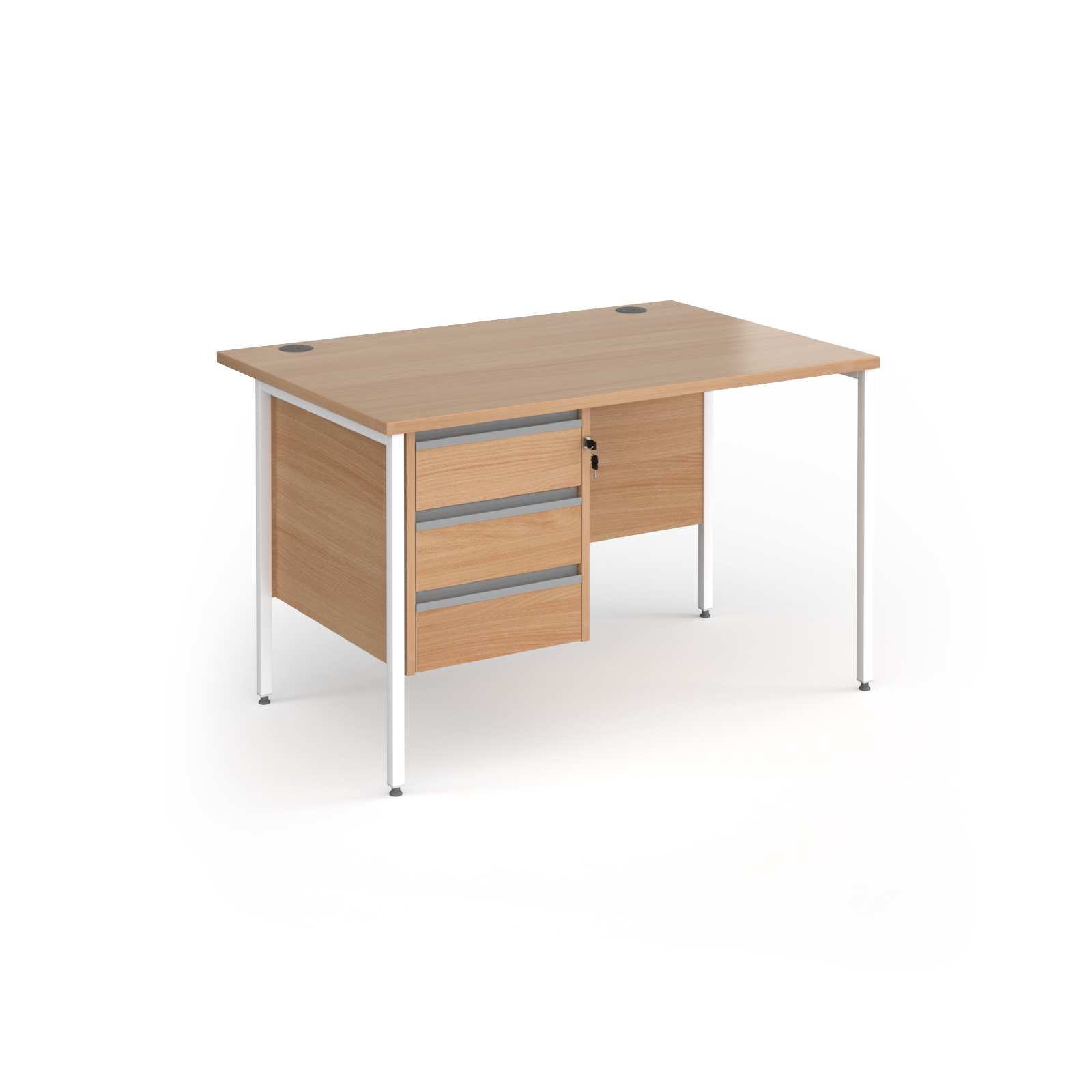 Contract 25 H-Frame straight desk with 3 drawer pedestal — Beech