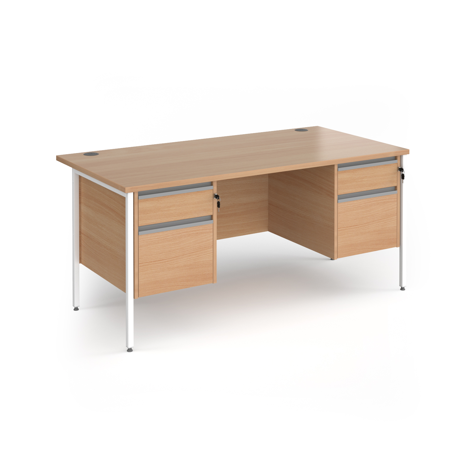 Contract 25 H-Frame straight desk with 2 and 2 drawer peds — Beech