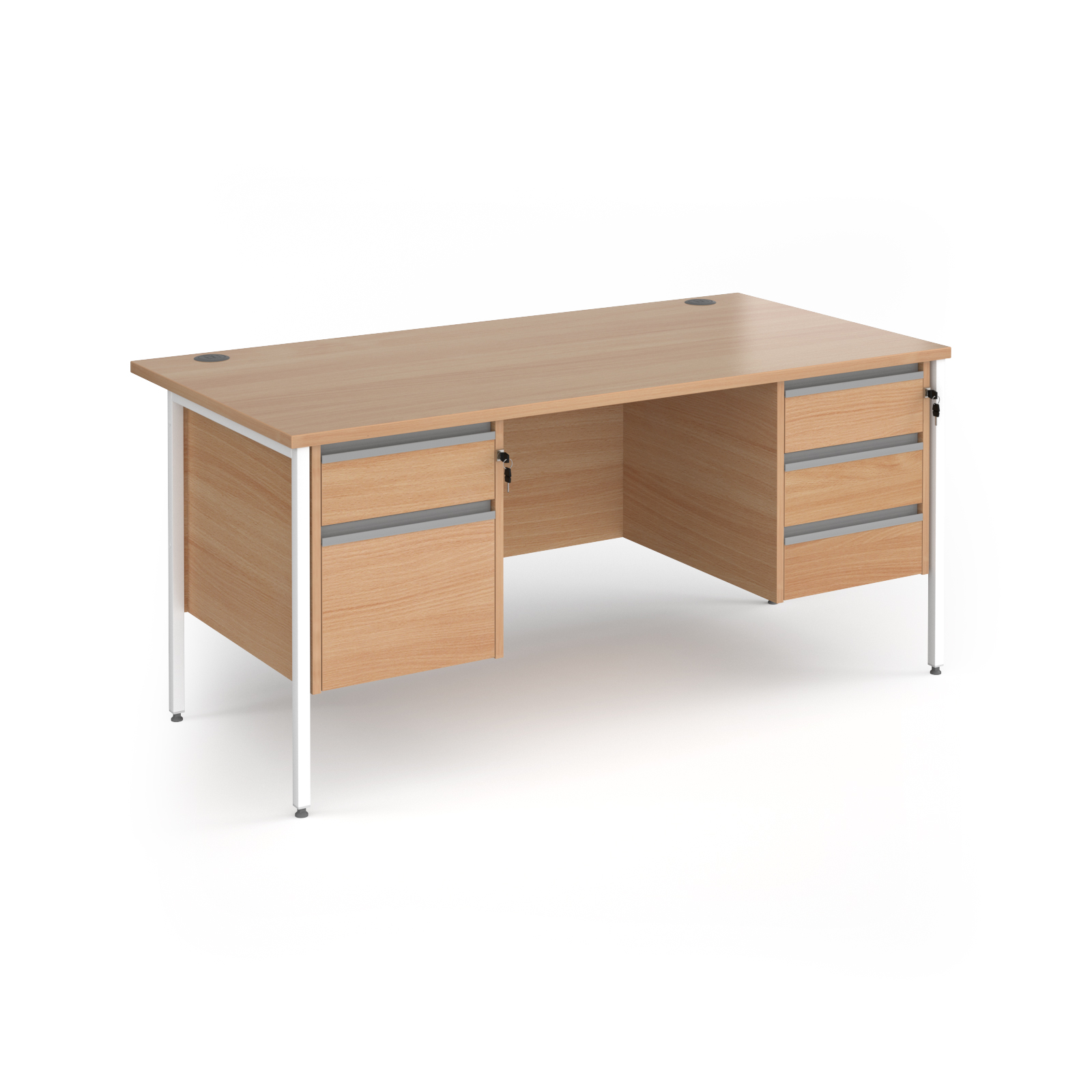 Contract 25 H-Frame straight desk with 2 and 3 drawer peds — Beech