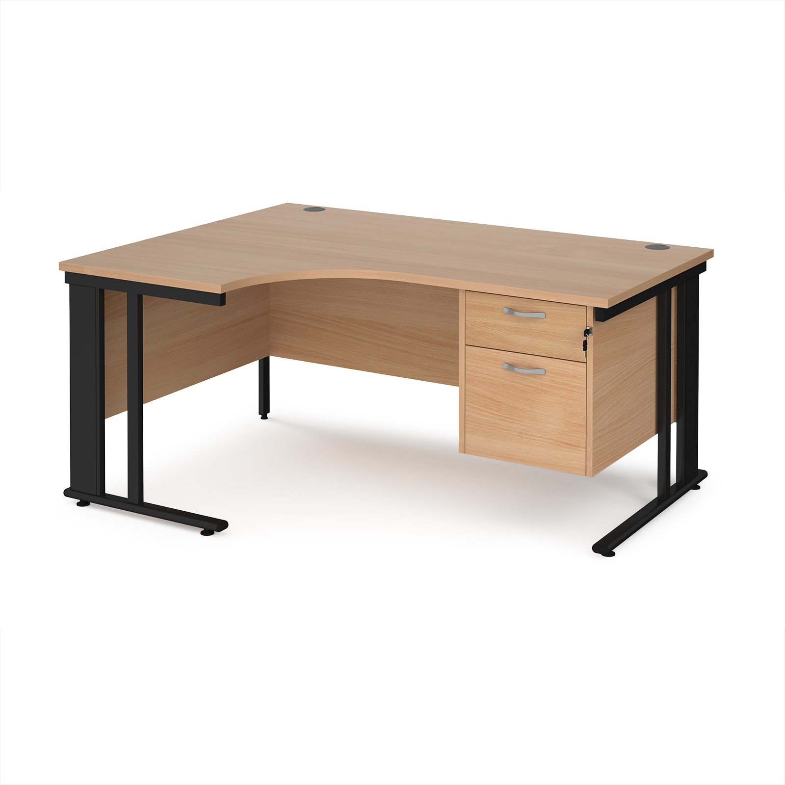 Maestro 25 cable managed left hand ergonomic desk with 2 drawer ped — Beech