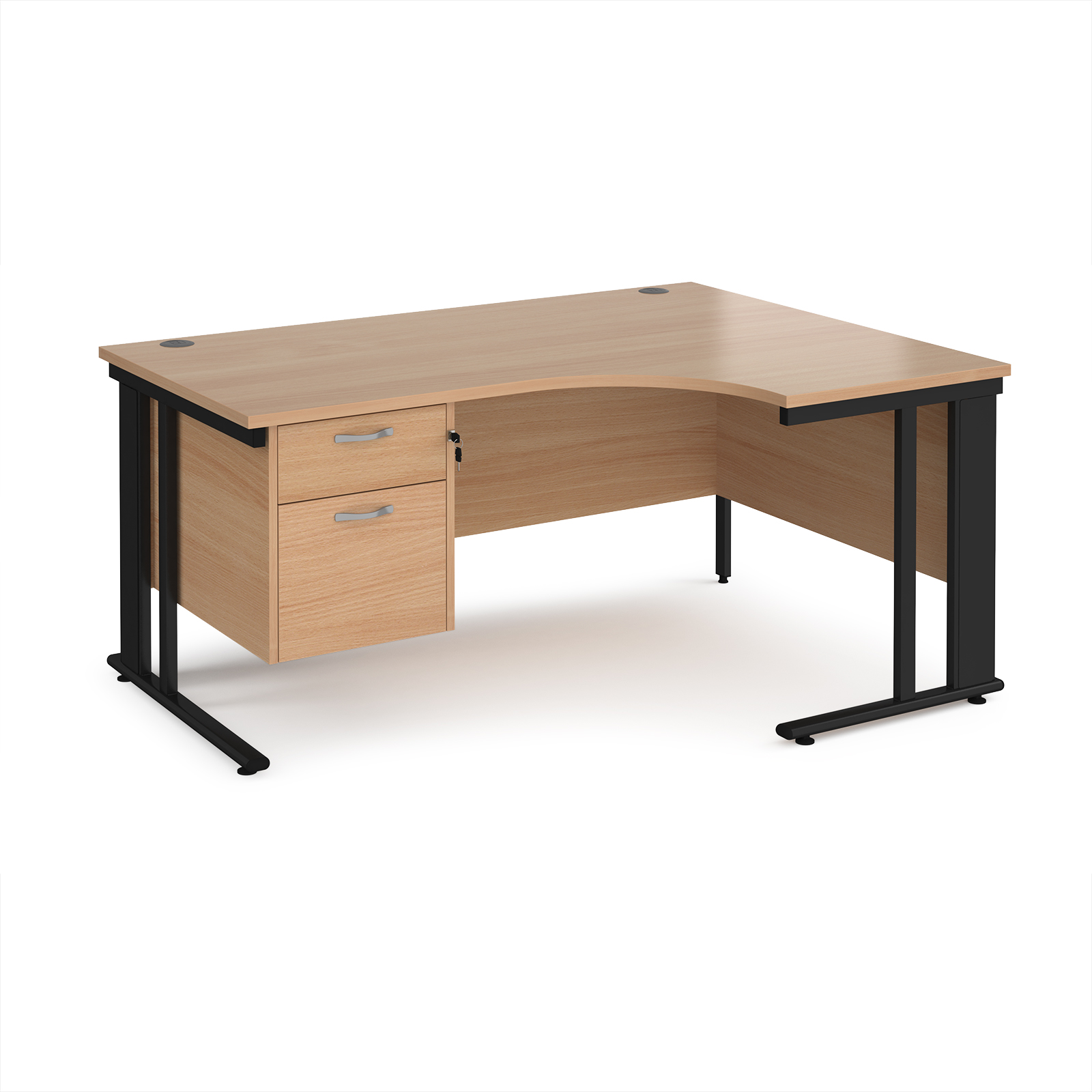 Maestro 25 cable managed right hand ergonomic desk with 2 drawer ped — Beech