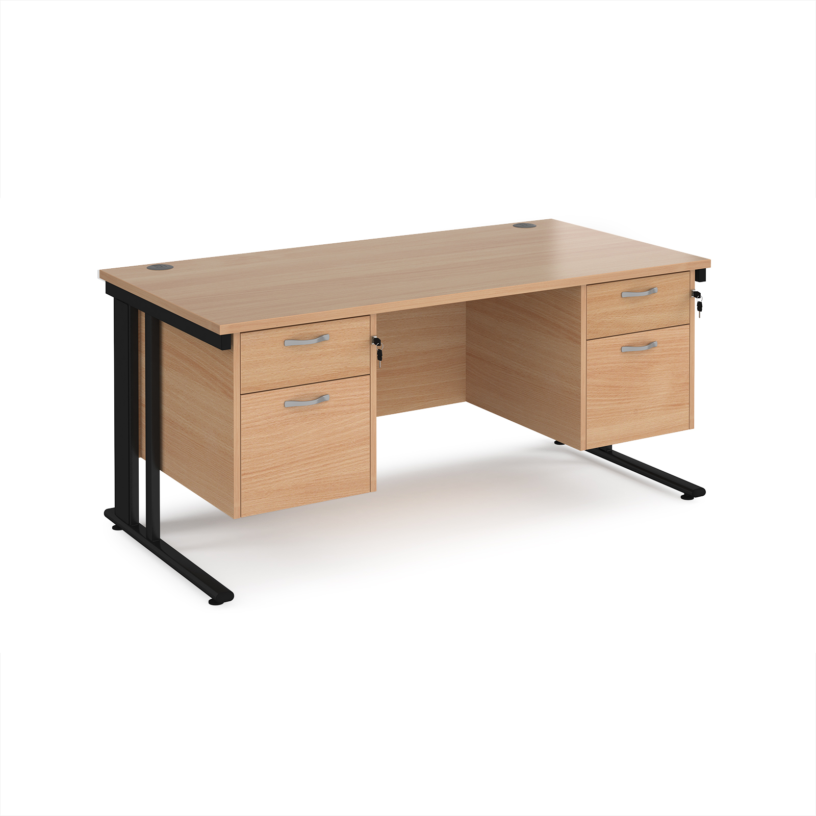 Maestro 25 cable managed 800mm deep desk with 2 x 2 drawer peds — Beech