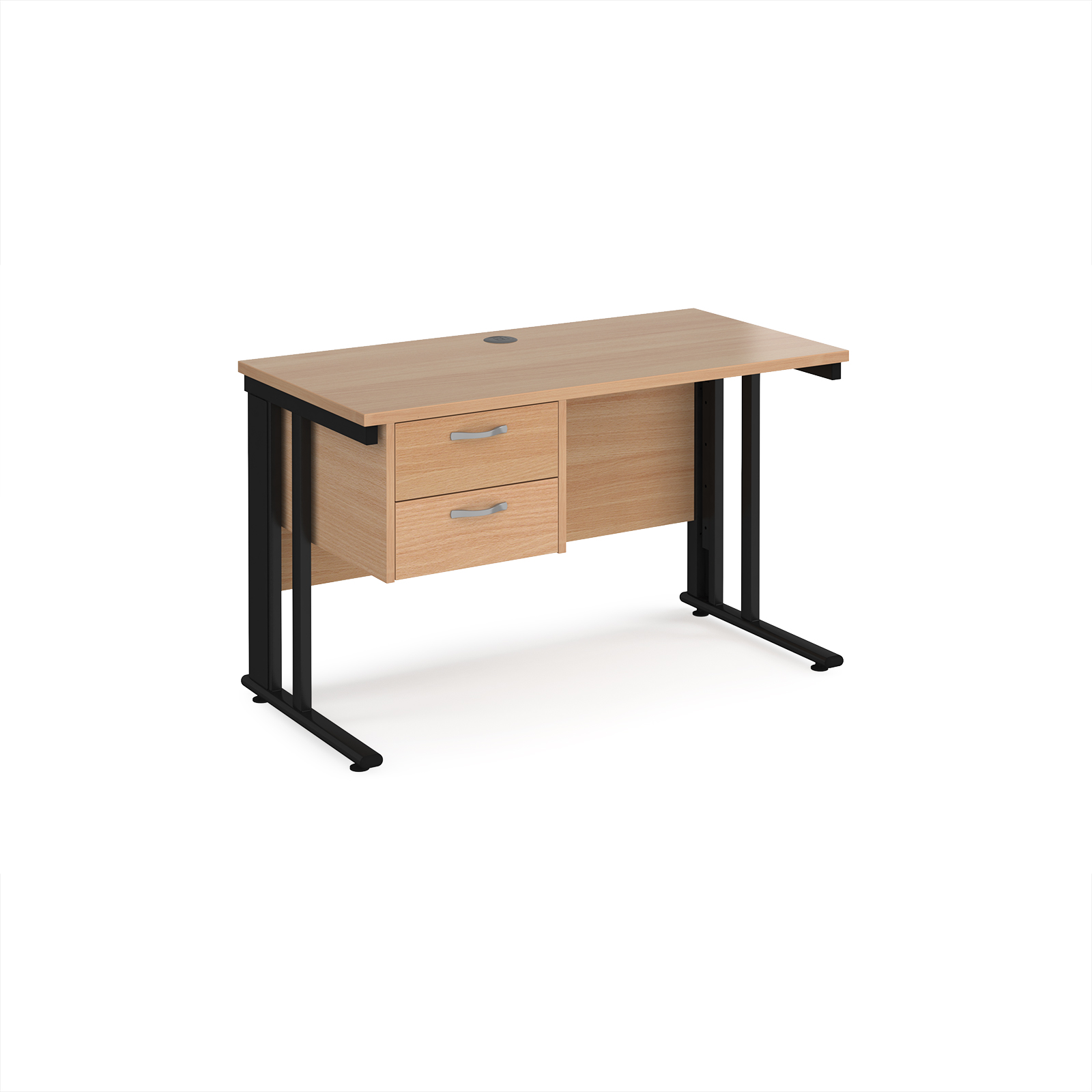 Maestro 25 cable managed 600mm deep desk with 2 drawer ped — Beech