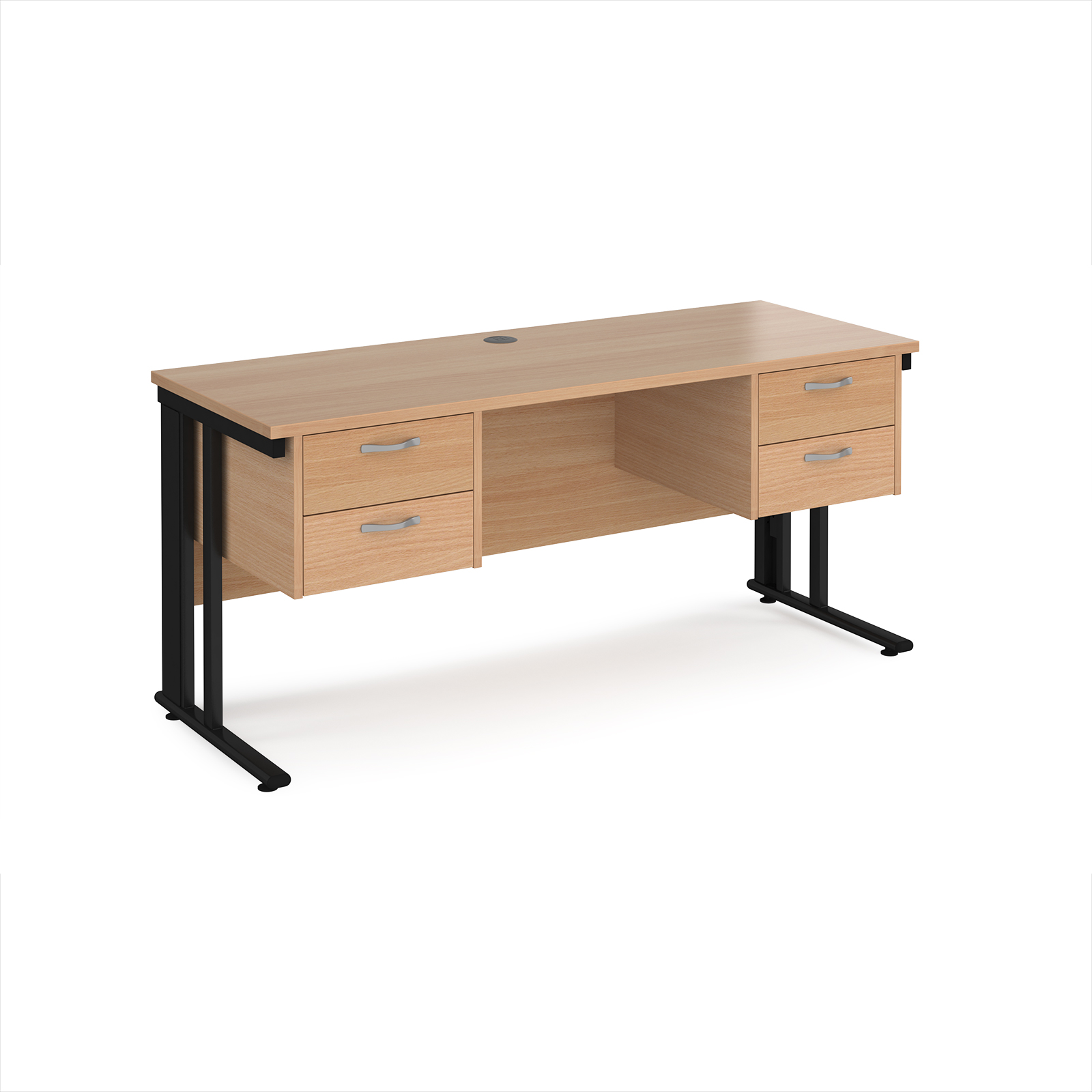 Maestro 25 cable managed 600mm deep desk with 2 x 2 drawer peds — Beech