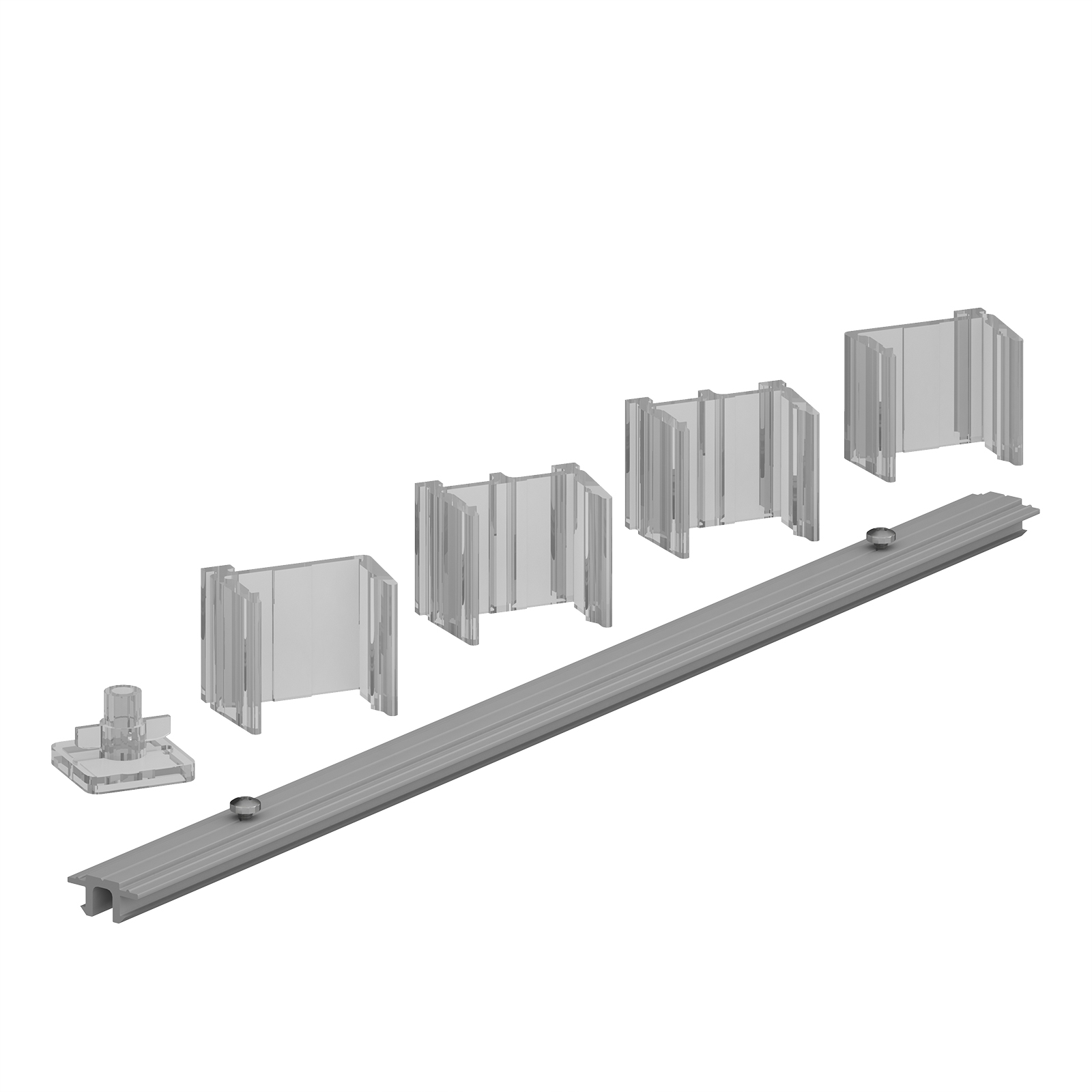Aluminium framed screen rear bracket - mid-runs — Clear