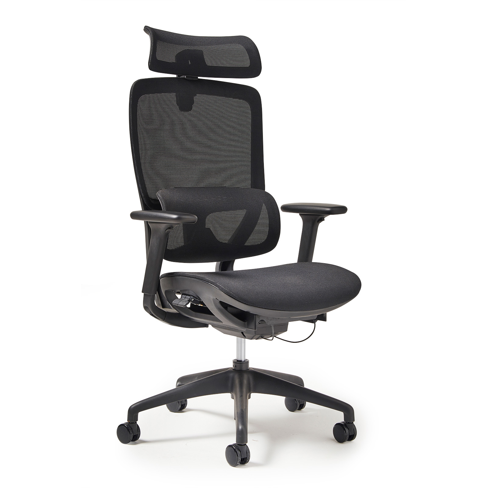High back executive mesh task chair with integrated head rest — Black