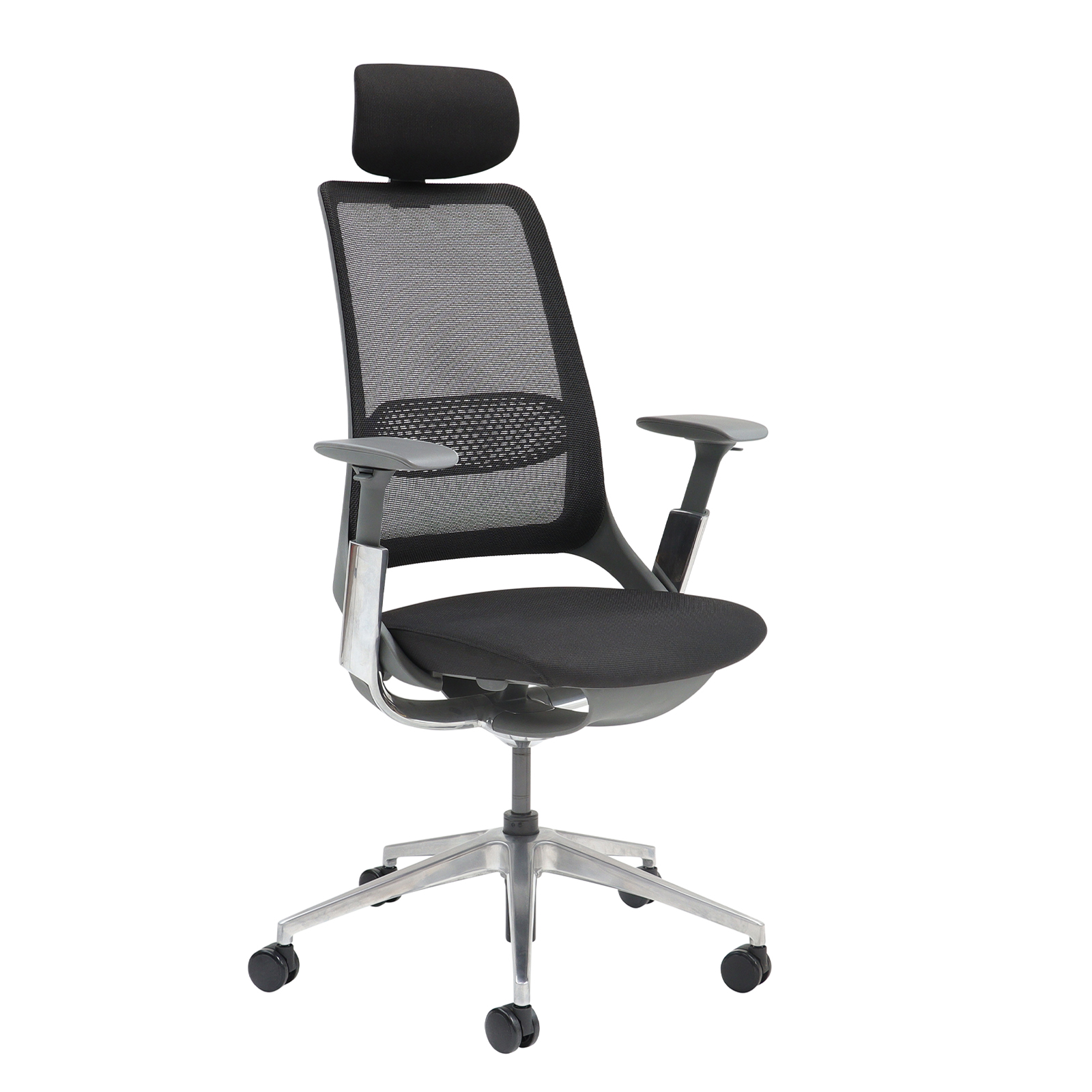 Holden mesh back operator chair with black fabric seat and headrest — Black