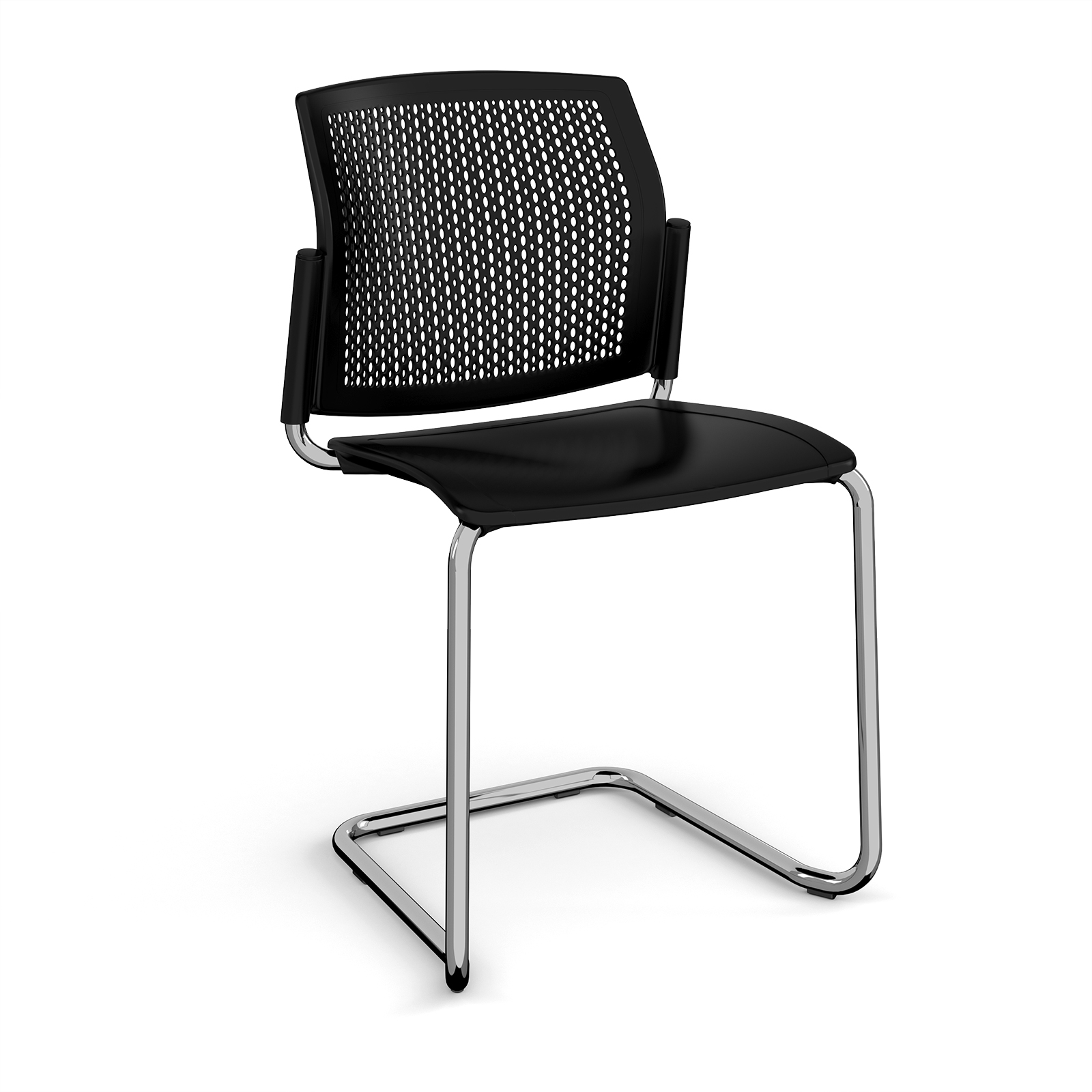 Santana cantilever chair with plastic seat and perforated back — Black