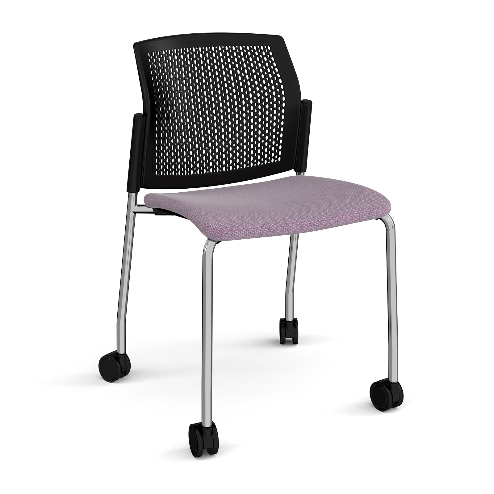Santana 4 leg mobile chair with fabric seat and perforated back — Made to Order