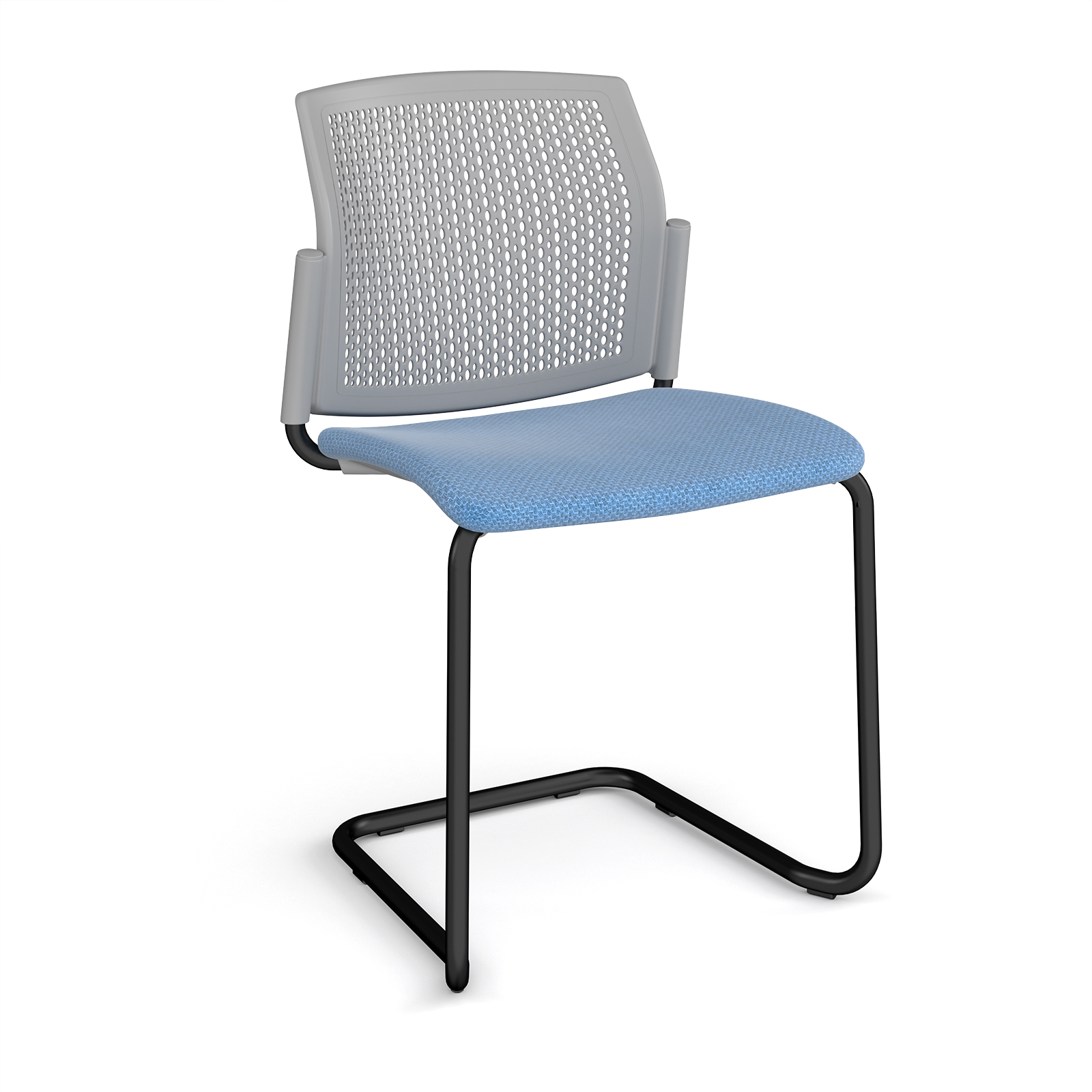 Santana cantilever chair with fabric seat and perforated back — Made to Order