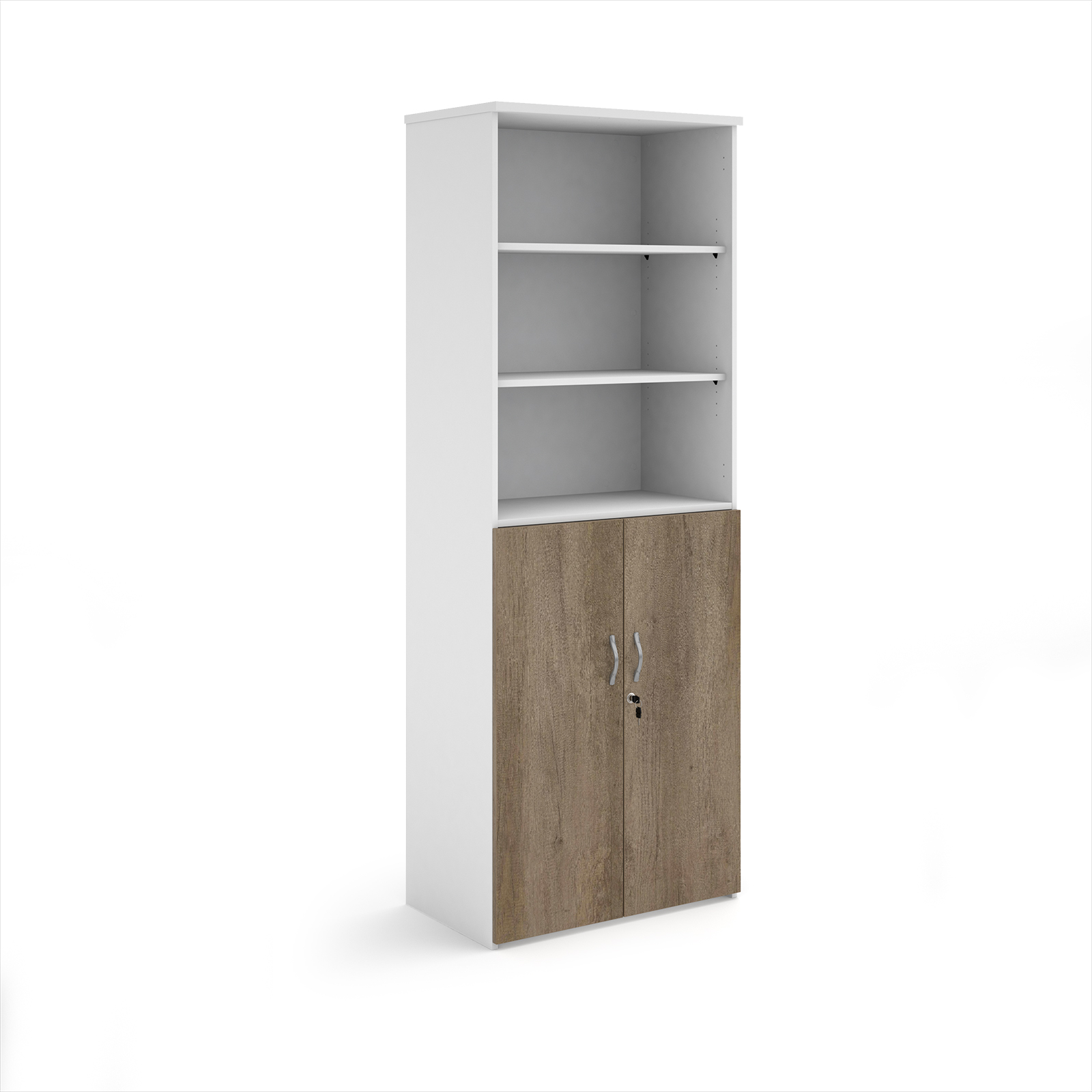 Duo combination unit with open top — Grey Nebraska Oak