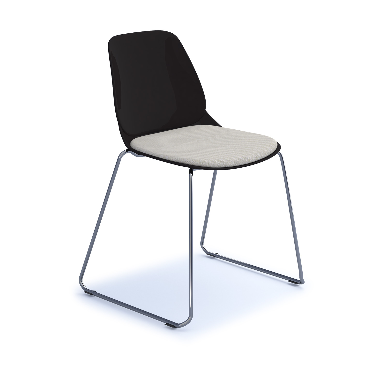 Strut chair with seat pad and chrome sled frame — Black