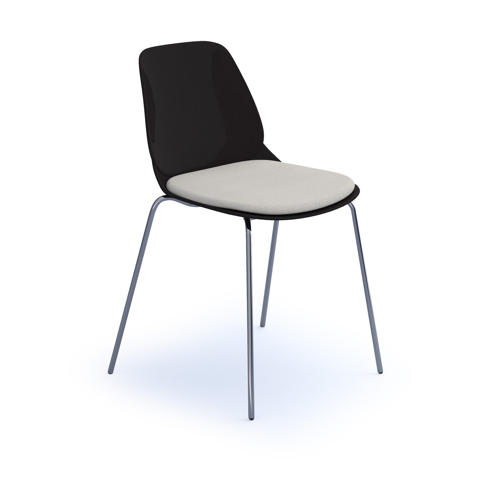 Strut chair with seat pad and chrome 4 leg frame — Black