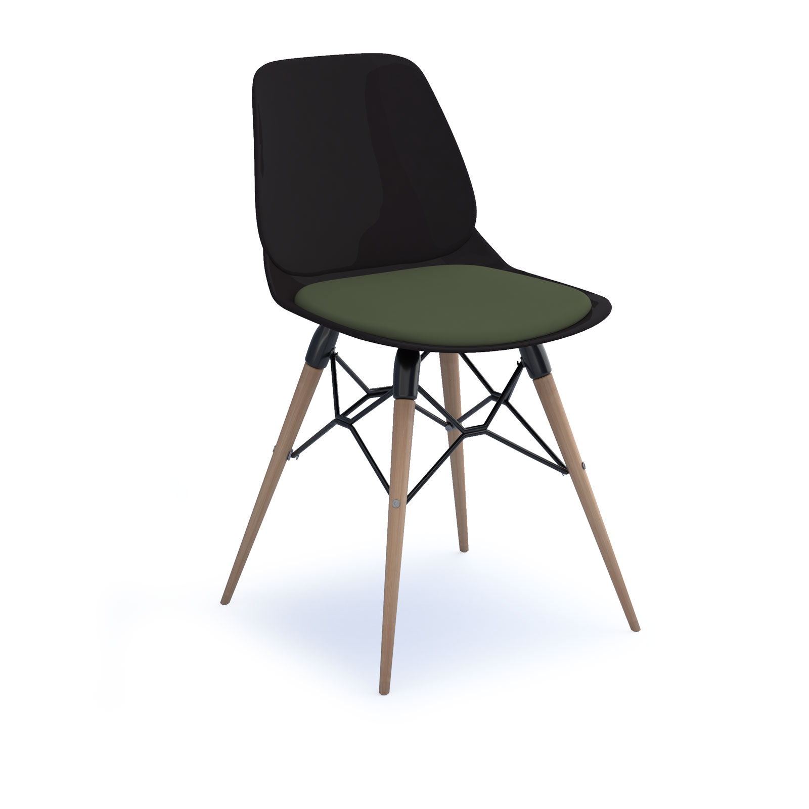 Strut chair with seat pad and natural oak frame — Black