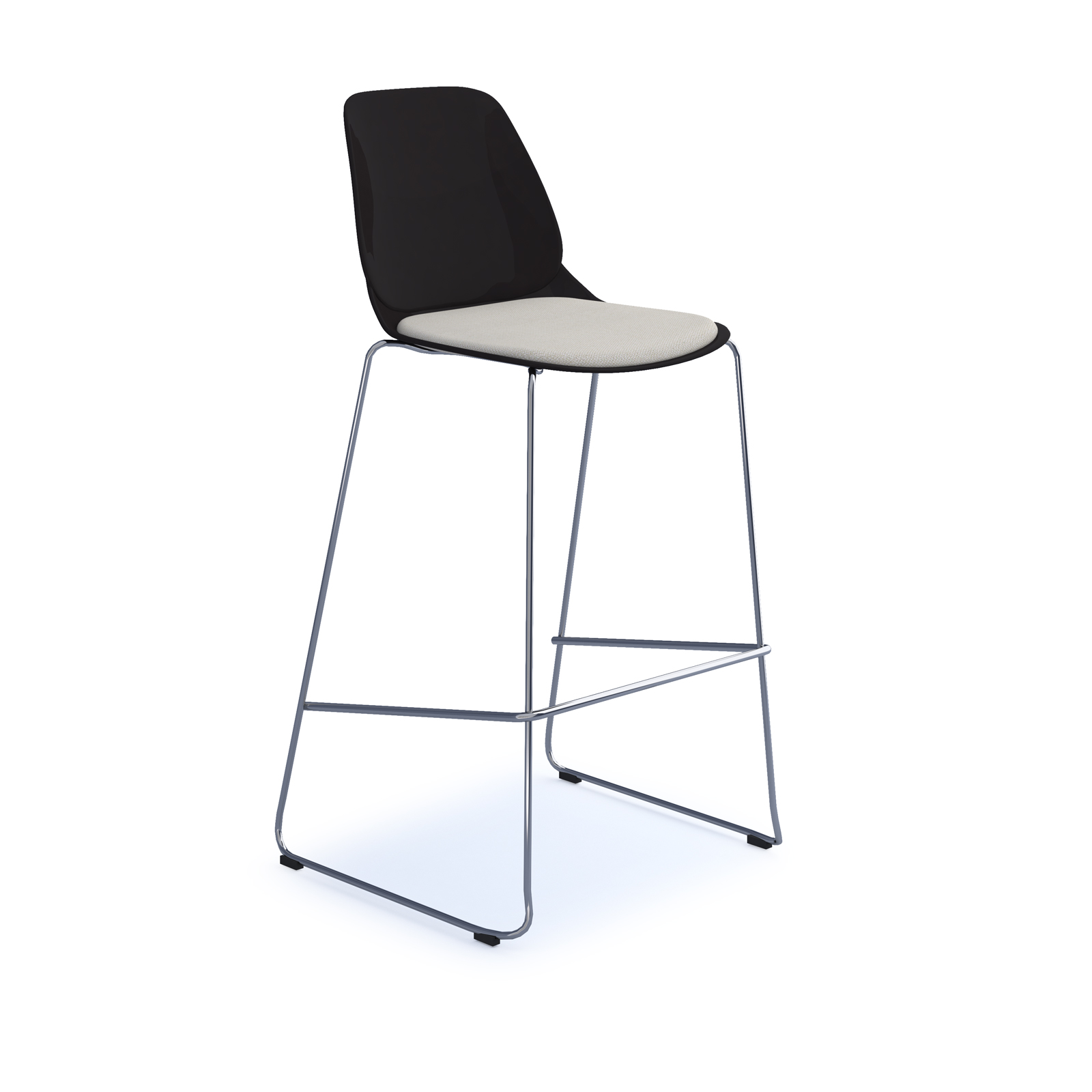 Strut stool with seat pad and chrome sled frame — Black