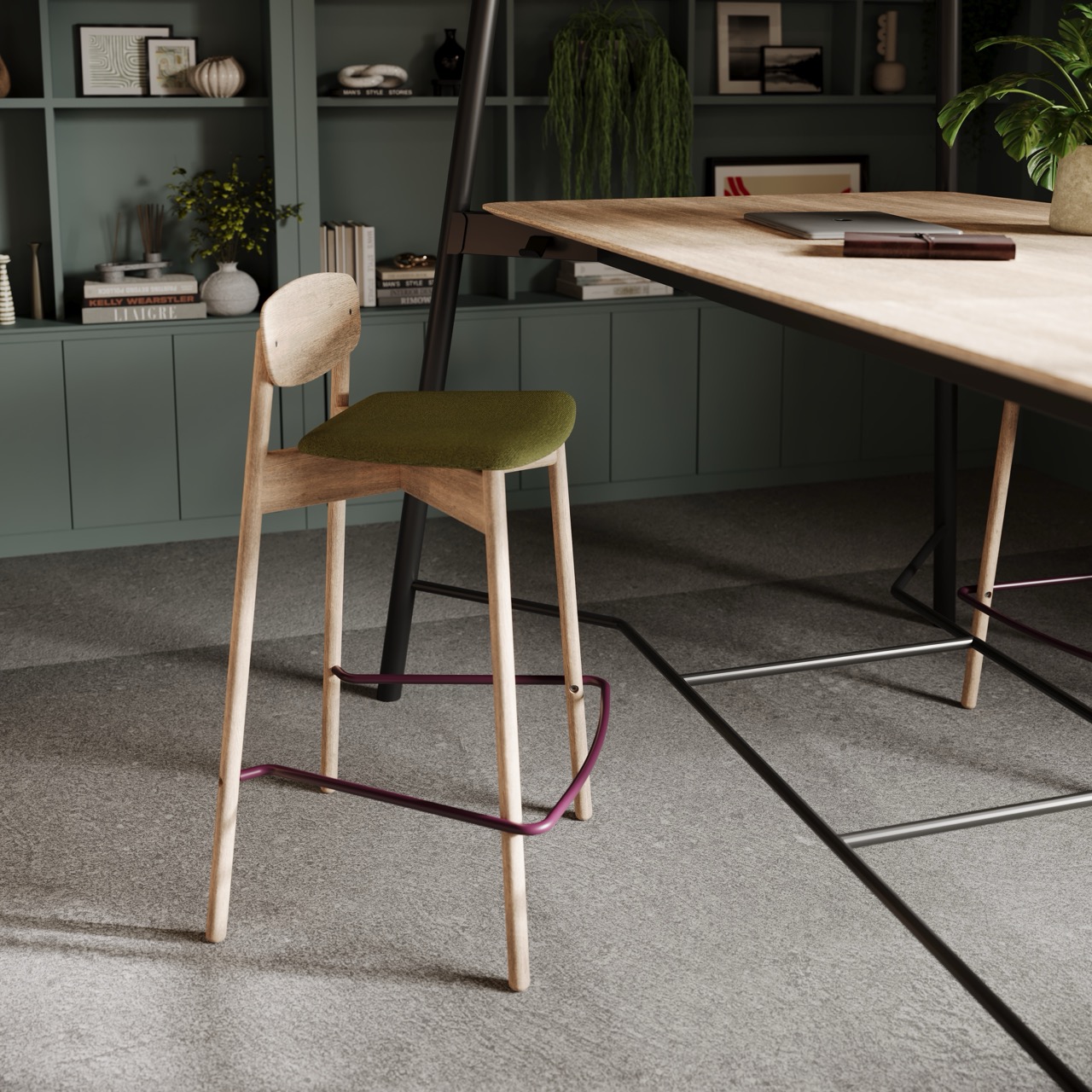 Faye Bar Stool - 4 Leg Wooden in a warm contemporary interior