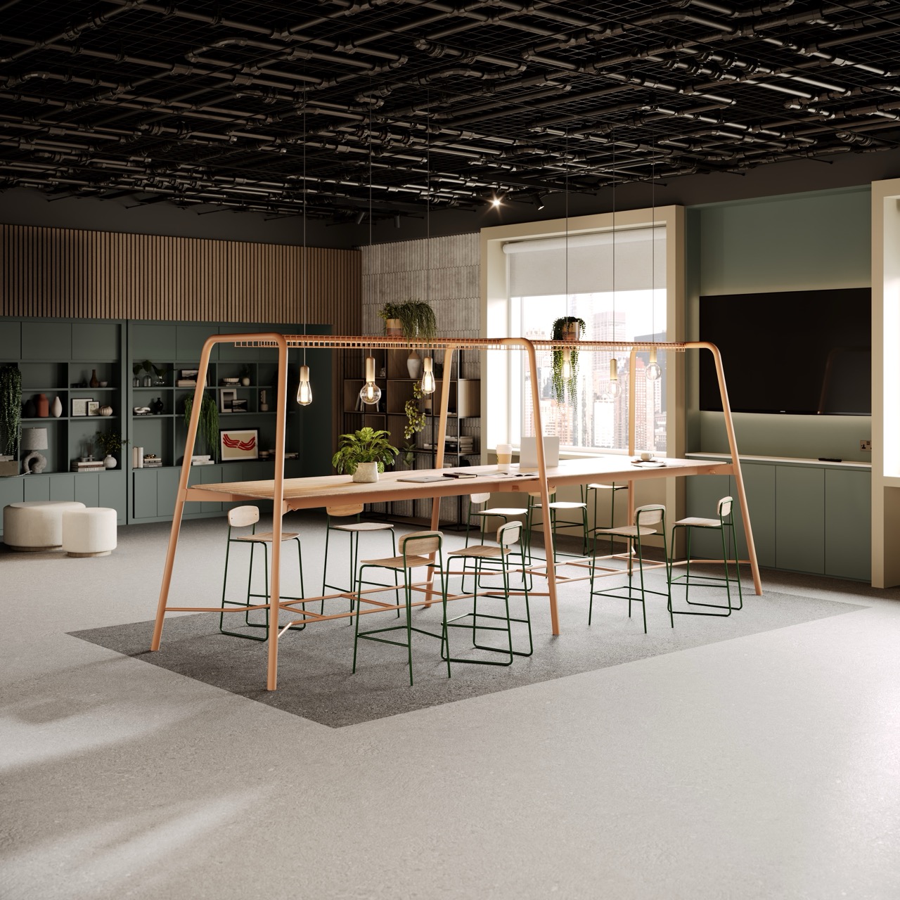 Gantry Poseur Table in a warm contemporary interior