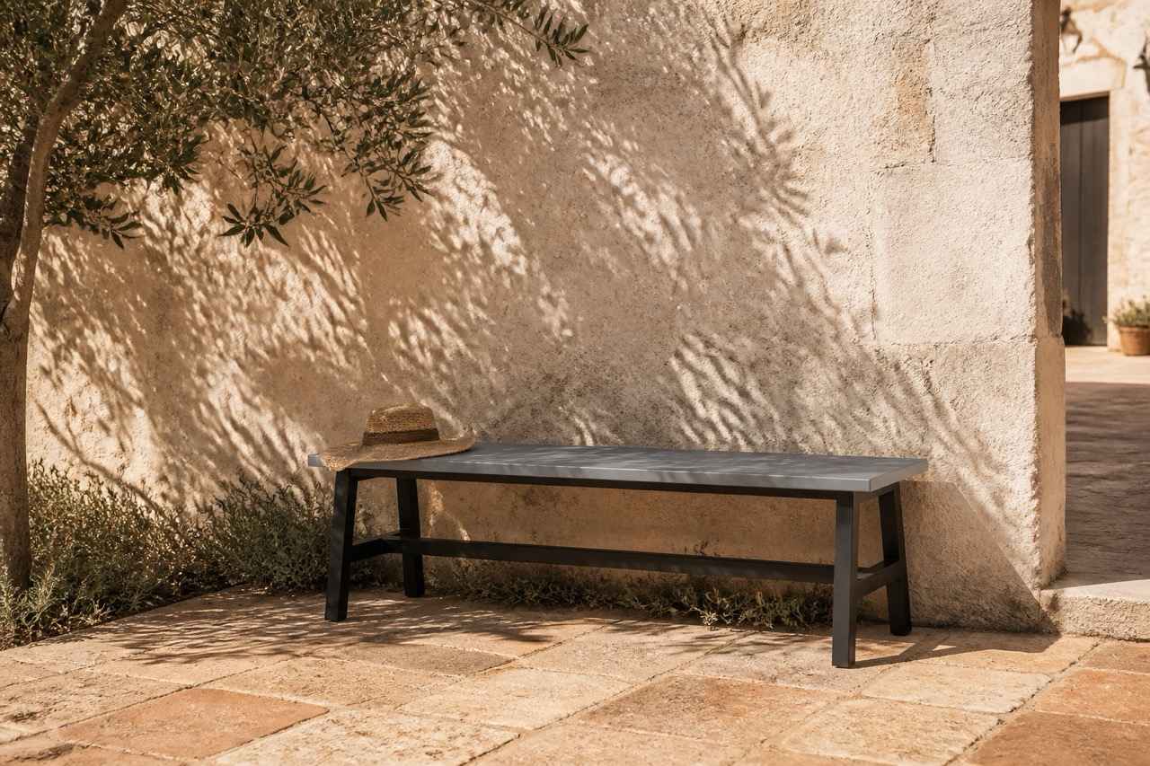 Apex Outdoor Bench in a warm contemporary interior