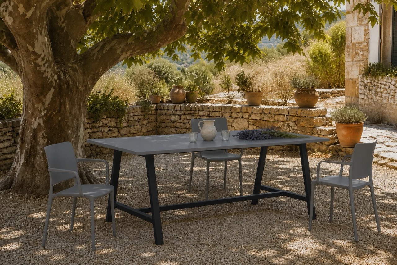 Apex Outdoor Meeting Table in a warm contemporary interior
